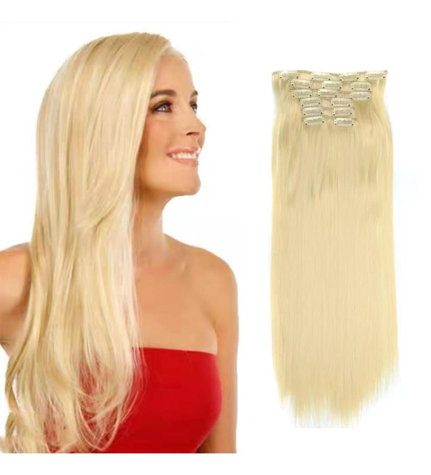 Clip-In Extensions Like Real Hair 6 Pieces 61 cm Hair Extensions with Clips 6 Wefts 16 Clips for Complete Hair Extensions Straight Hair Extensions 61 cm (613) - Buy Online on GoSupps.com