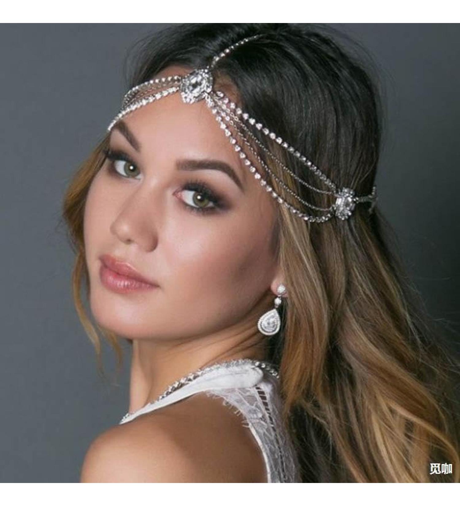 Crystal Bridal Head Chain Tassel Rhinestone Headband Bride Wedding Crystal Hair Piece for Women and Girls (A-Sliver) - Buy Online on GoSupps.com