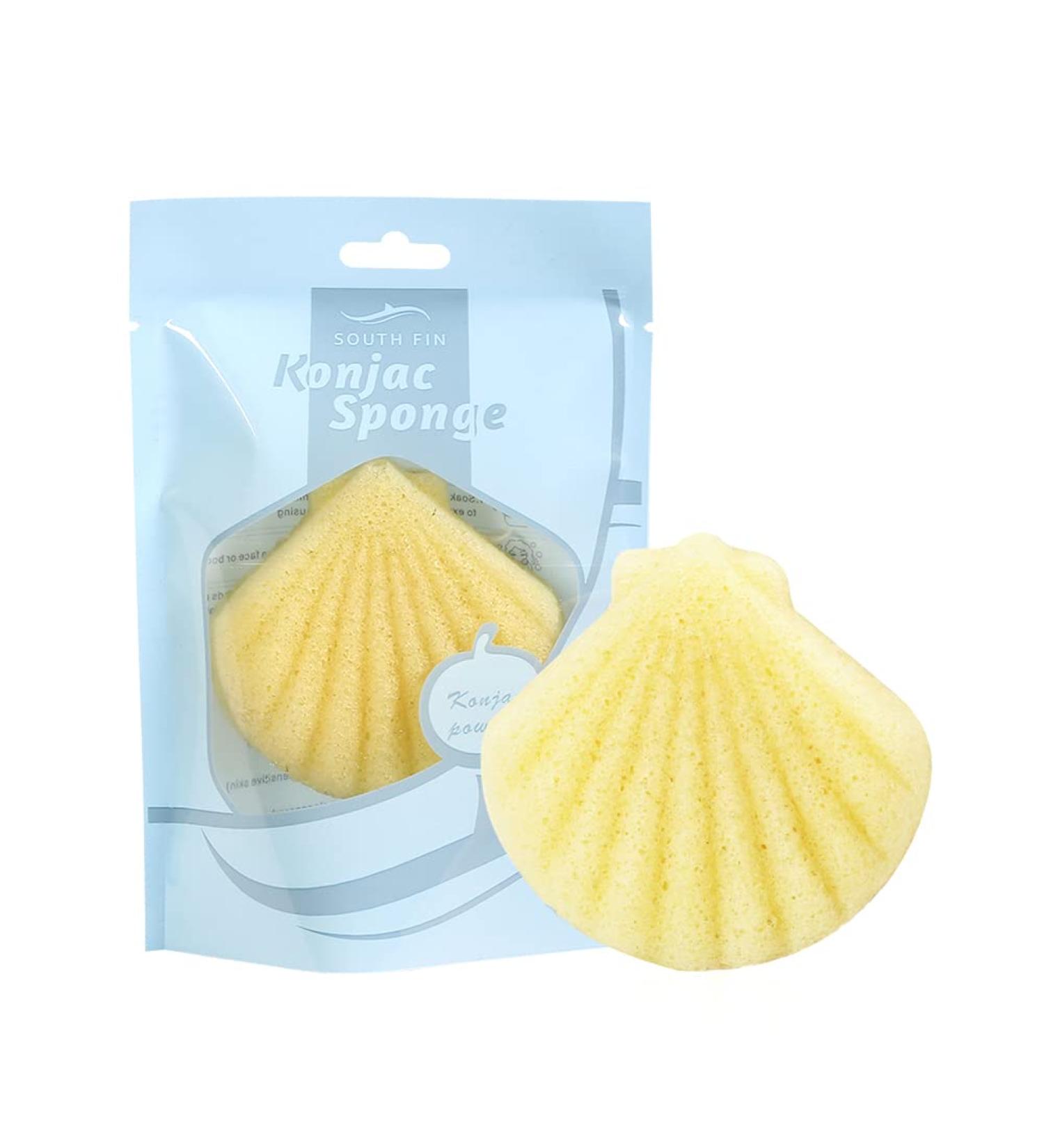 Cowry Shaped Konjac Washing Face Sponge Puff Facial Cleansing Care Tool Wet/Dry for Home Gift(Lemon light yellow)