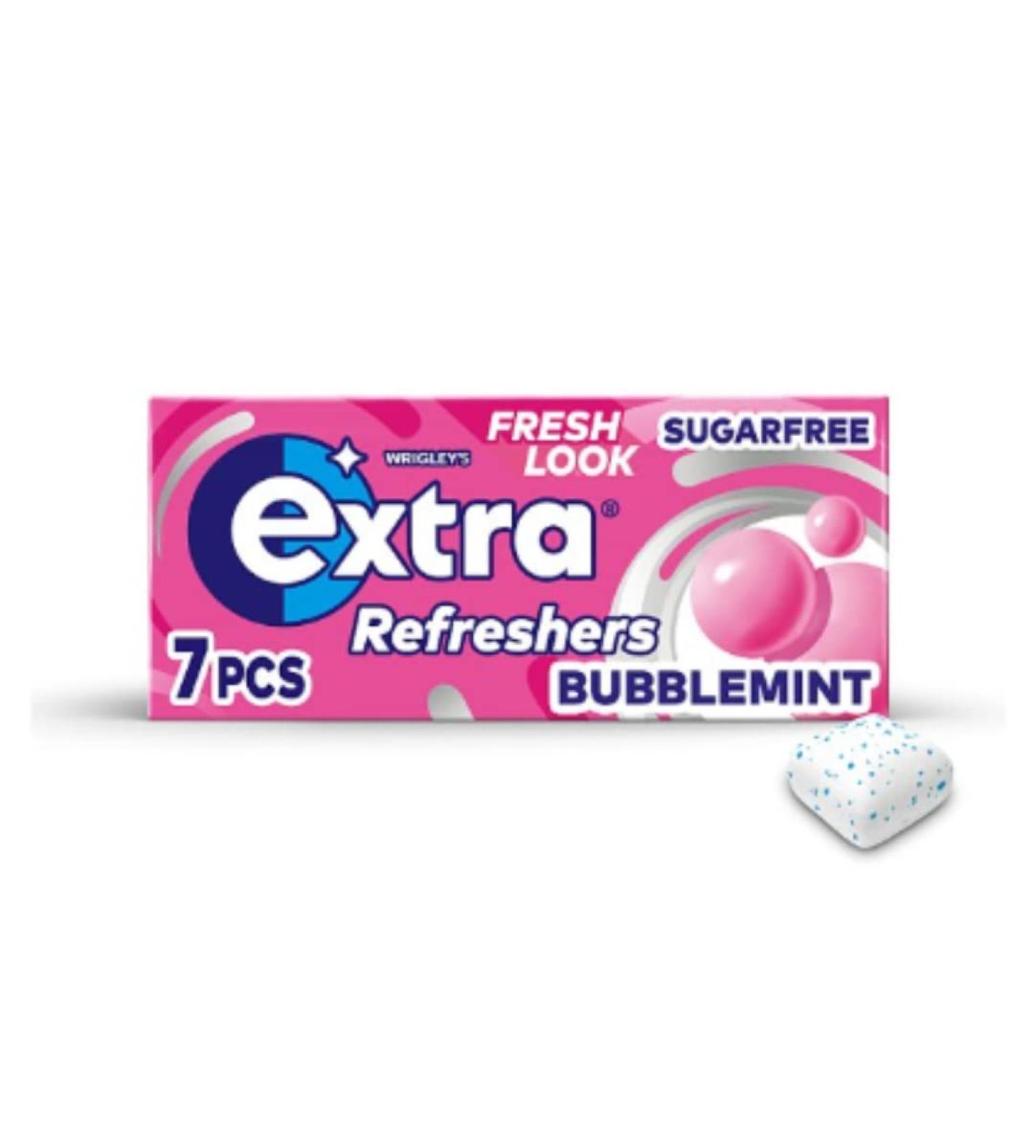 Extra Refreshers Bubblemint Sugar Free Chewing Gum Handy Box 7pcs x Case of 16 Refreshers Bubblemint Gum