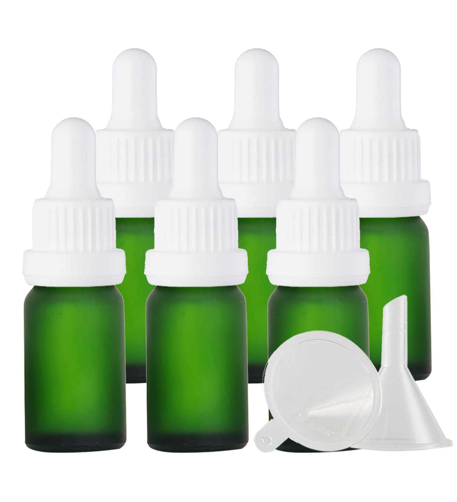 Zeoabsy 6-Pack 10ml Frosted Green Glass Pipette Bottles | Essential Oils & Aromatherapy Drip Bottles - Locking Pipette Ring - Empty Clear Glass - Buy Online on GoSupps.com