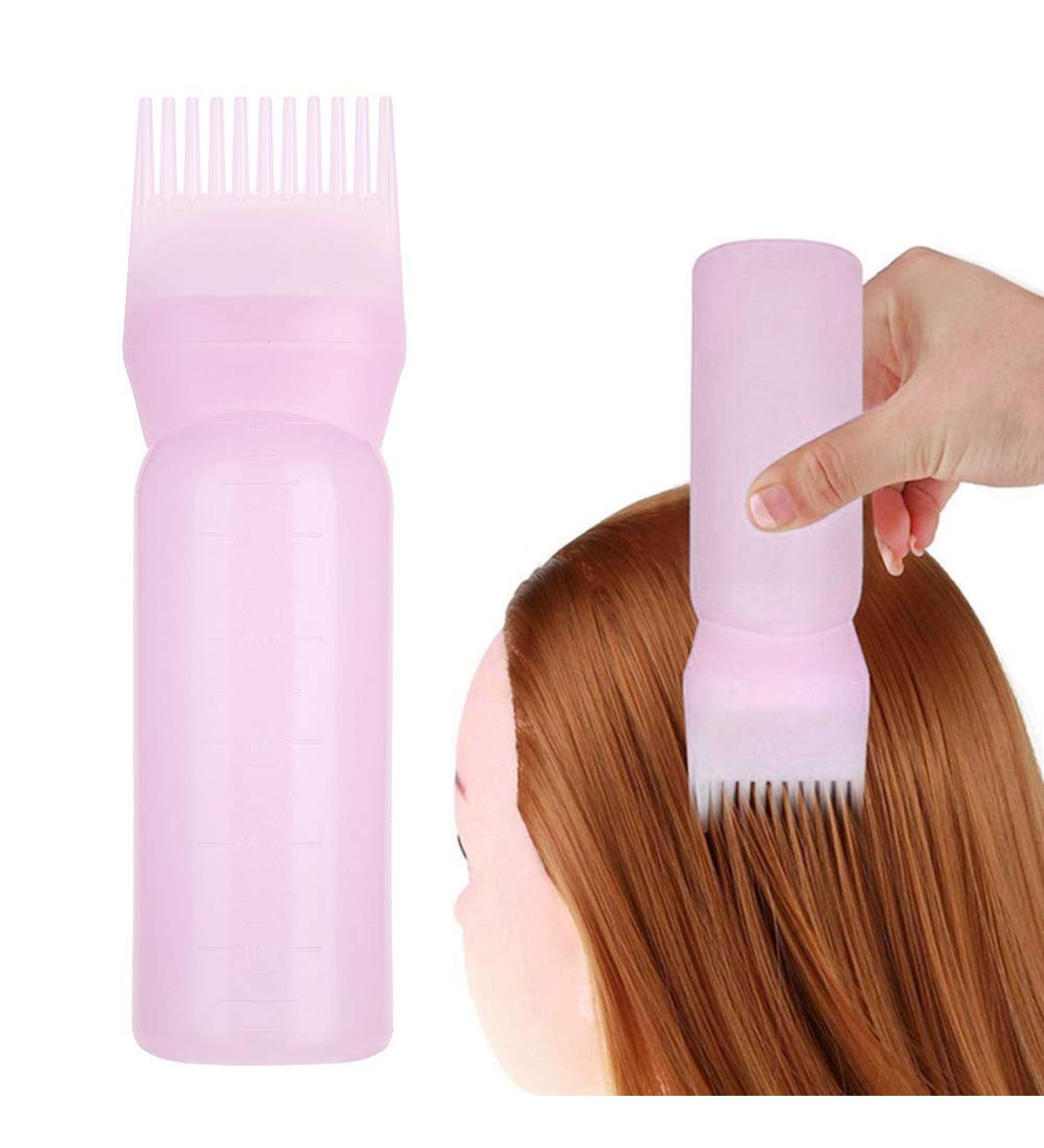 Hair Dyeing Bottle with Brush - Shampoo Hair Color Oil Comb Applicator Tool | 3 Colors Root Applicator Comb for Salon Hair Dyeing - Pink - Buy Online on GoSupps.com