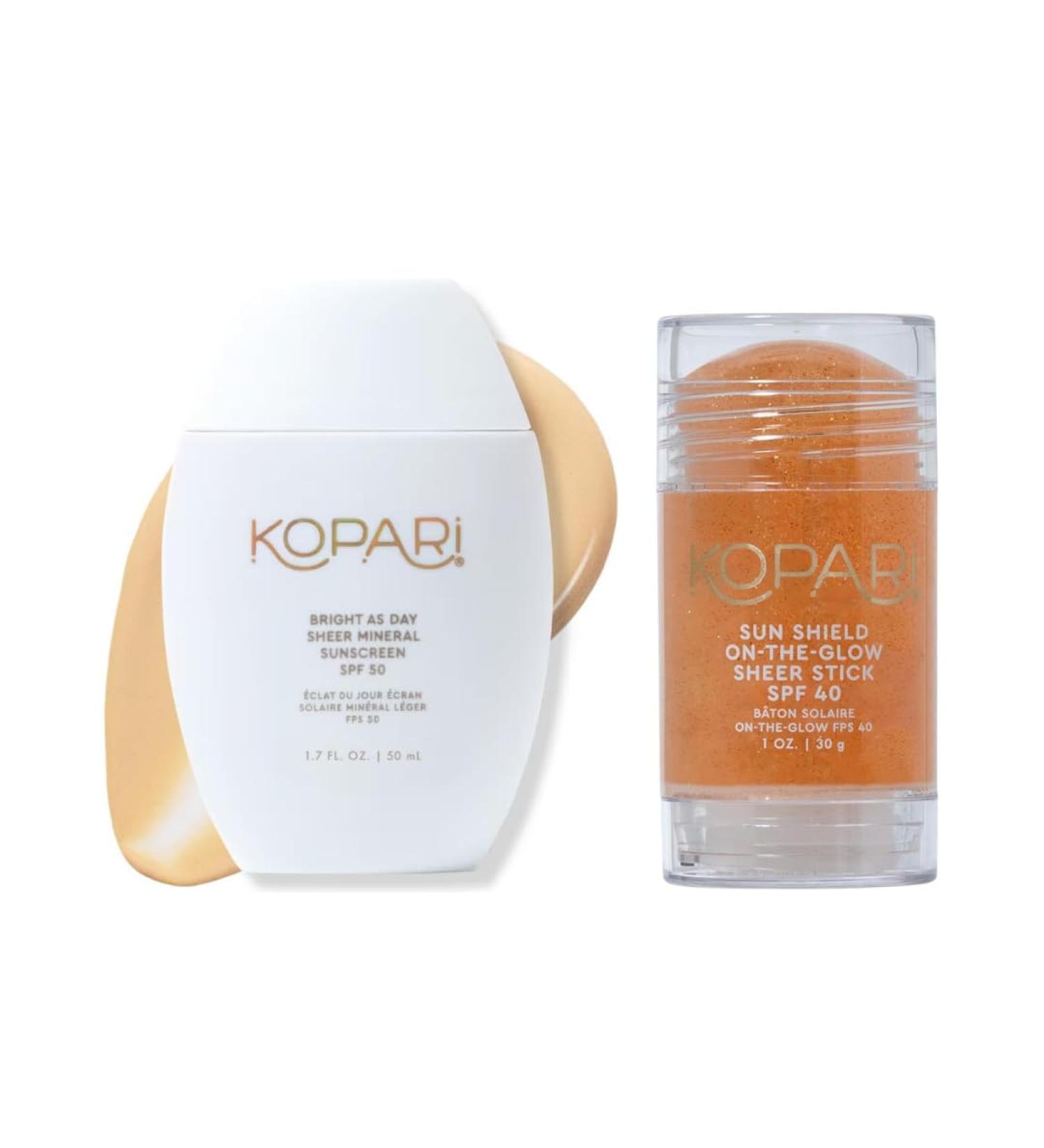 Kopari Bright as Day Sheer Mineral Sunscreen SPF 50 & Sun Shield On-The-Glow Sheer Sunscreen Stick SPF 40 - Buy Online on GoSupps.com
