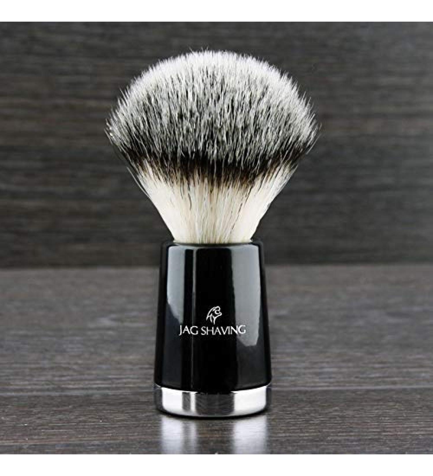New silver pointed roofs synthetic shaving brush - fiber bristle - black resin & metal handle - exceptional comfort and low maintenance - New collection of Jagshaving
