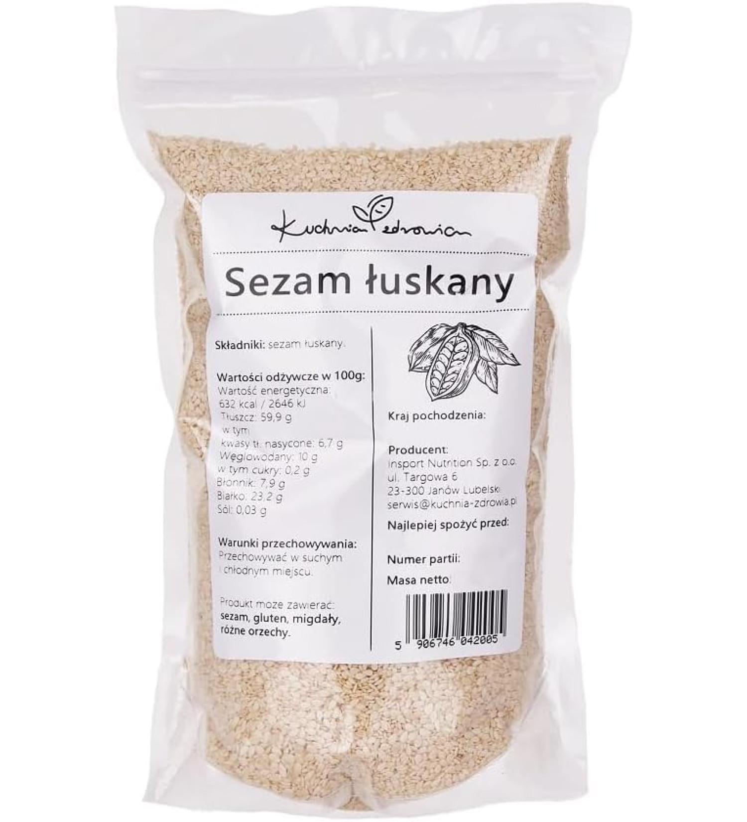 Kuchnia Zdrowia - Hulled White Sesame Seeds - High Quality - Natural - No Additives - Leak Proof Packaging with Zip - Doypack: (500g) - Buy Online on GoSupps.com