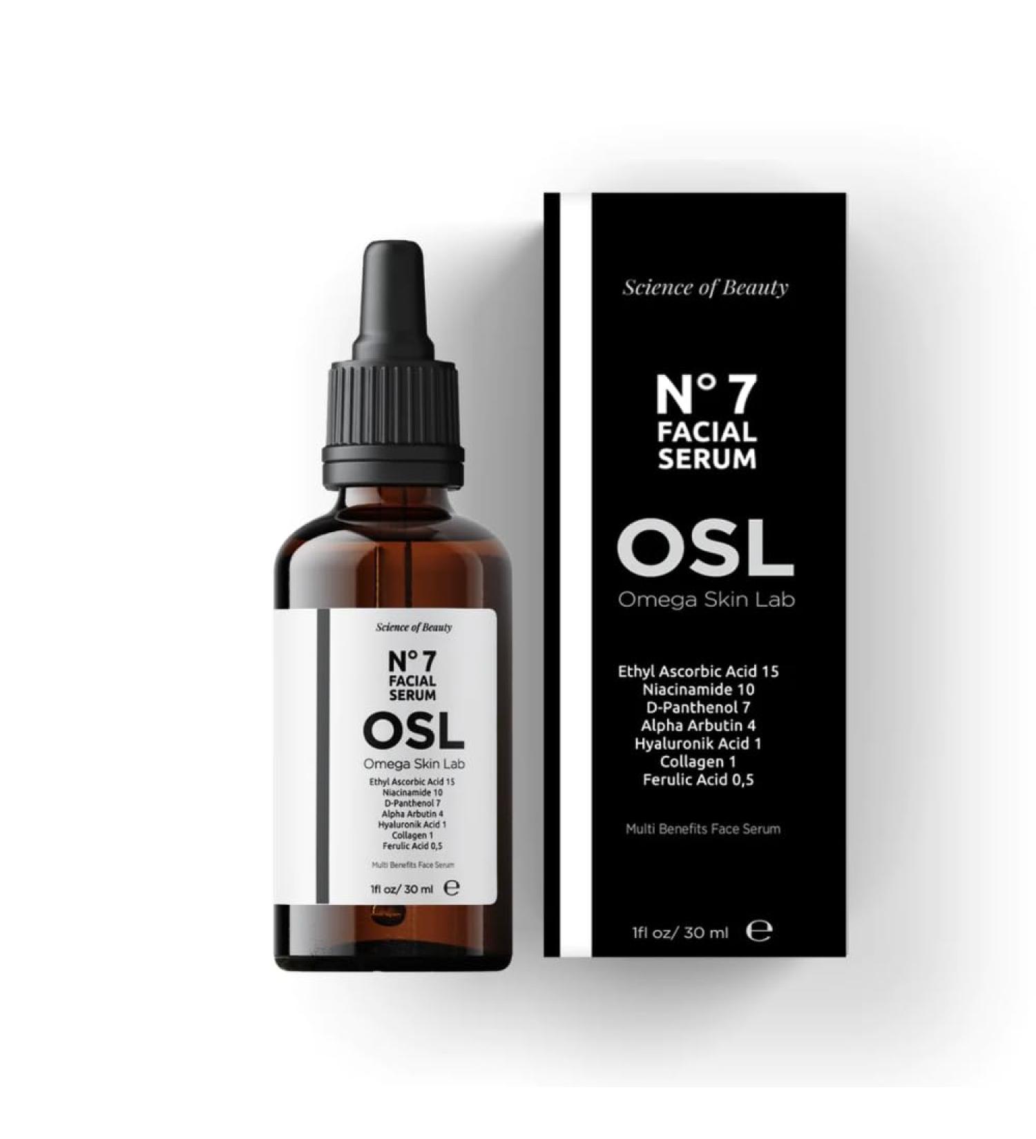 OSL Omega Skin Lab OSL No 7 Serum 30 ML - Premium Skin Care Face Serum with Ethly Ascorbic Acid Niacinamide D-Panthenol Hyaluronik Acid Collagen - Revitalizing Collagen Face Cream - Buy Online on GoSupps.com