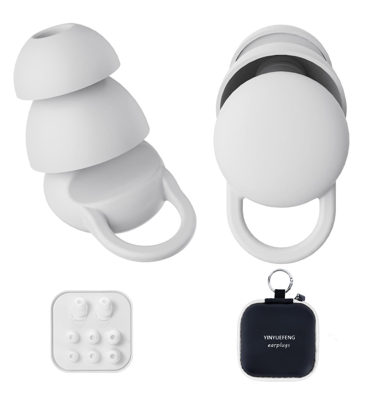 Noise Cancelling Ear Plugs for Sleeping - 8 Silicone Ear Tips (XS/S/M/L) - Reusable Hearing Protection for Travel Concerts & Studying - White - Buy Online on GoSupps.com