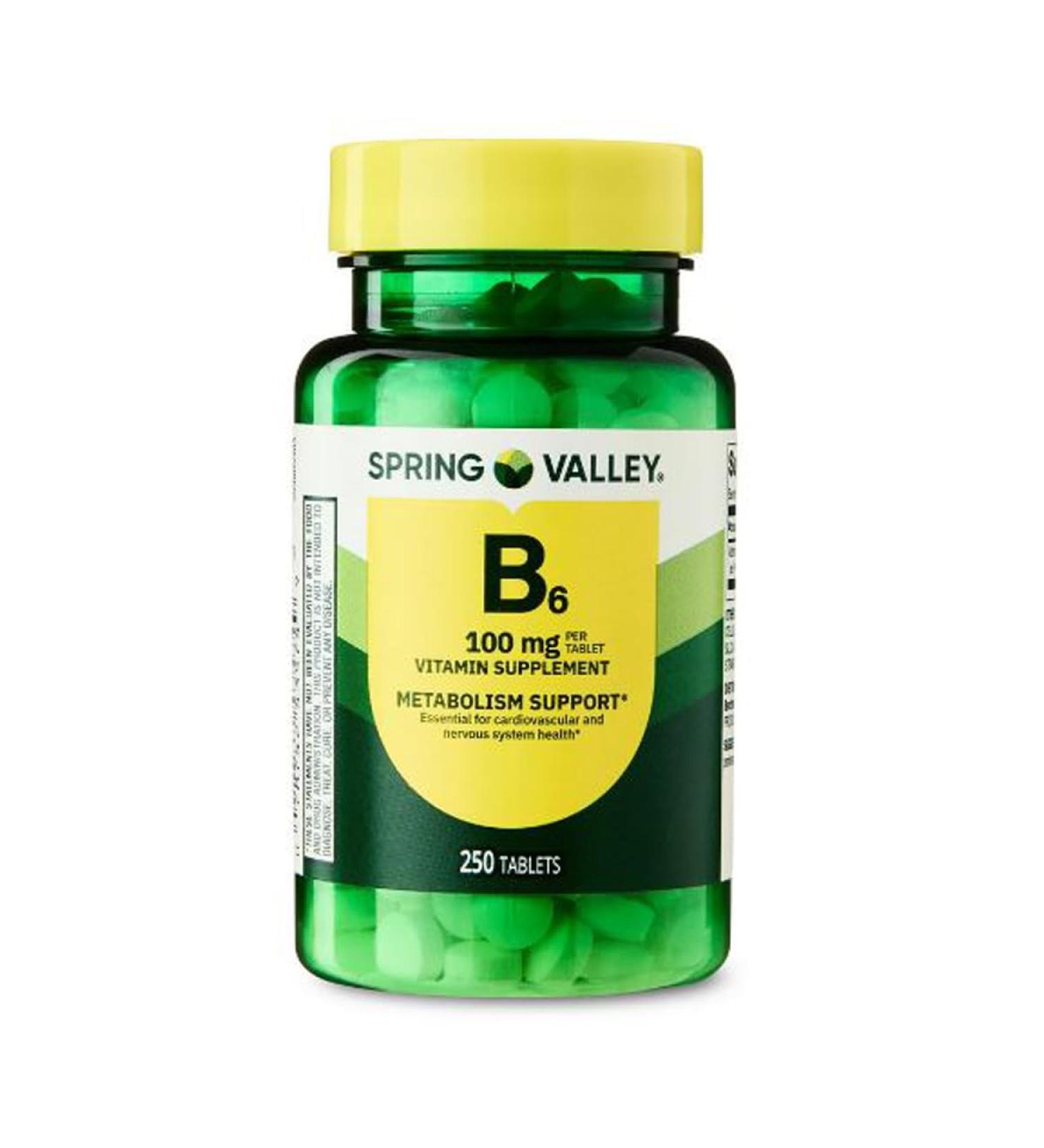 H4U Spring Valley Vitamin B6 Supplement 100 mg 250 Count Tablets for Metabolism Support