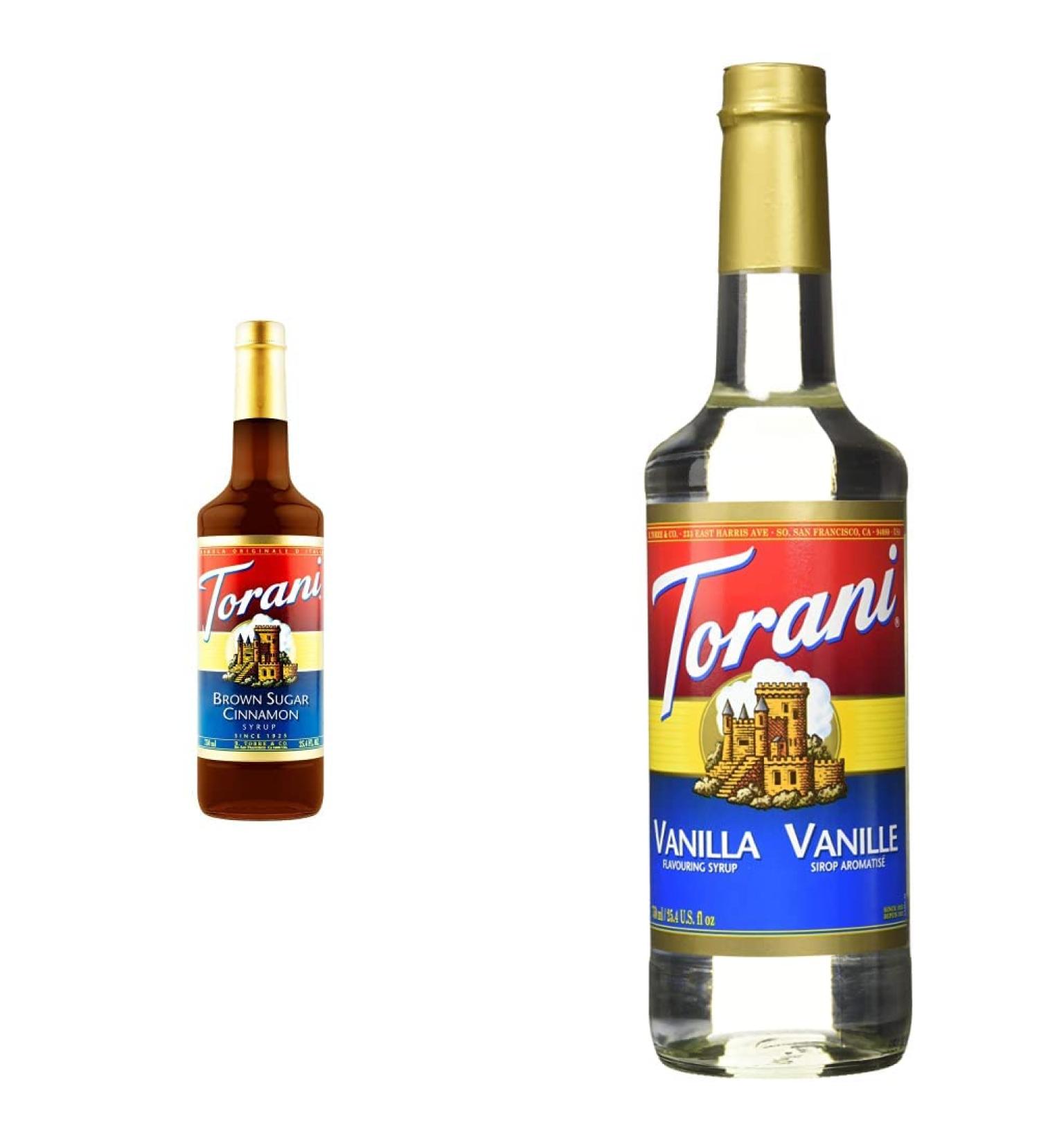Torani Brown Sugar Cinnamon Flavour Syrup 750 Milliliter & Vanilla Coffee Syrups 0.75 L 750 ml (Pack of 1) Cinnamon Flavour Syrup + Syrups 0.75 L - Buy Online on GoSupps.com