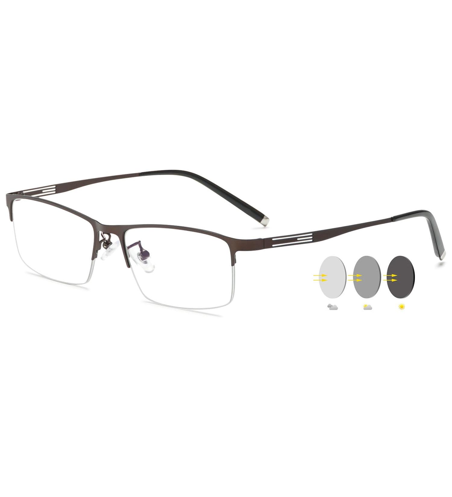 Vevesmundo Self-Tinting Blue Light Filter Glasses | Photochromic Sun Reading Glasses for Men | Metal Half-Brand Sunglasses with UV Protection - Buy Online on GoSupps.com