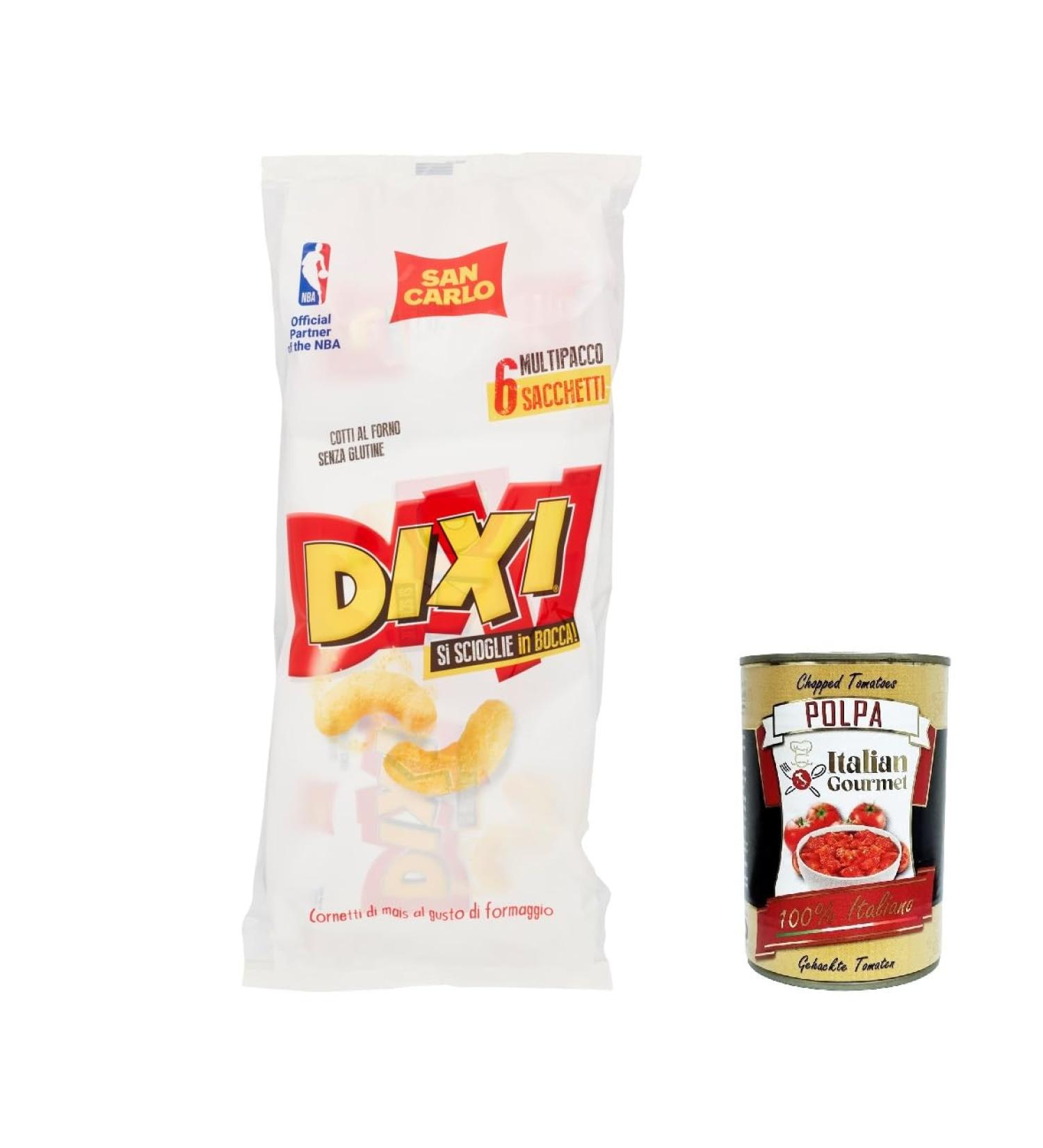  Italian Gourmet E.R. San Carlo Dixi Pack of 12 Oven-Baked Corn Chips Cheese Flavored Savory Snack 6 x 22g 132g with Gourmet Italian Polpa 400g - Buy Online on GoSupps.com