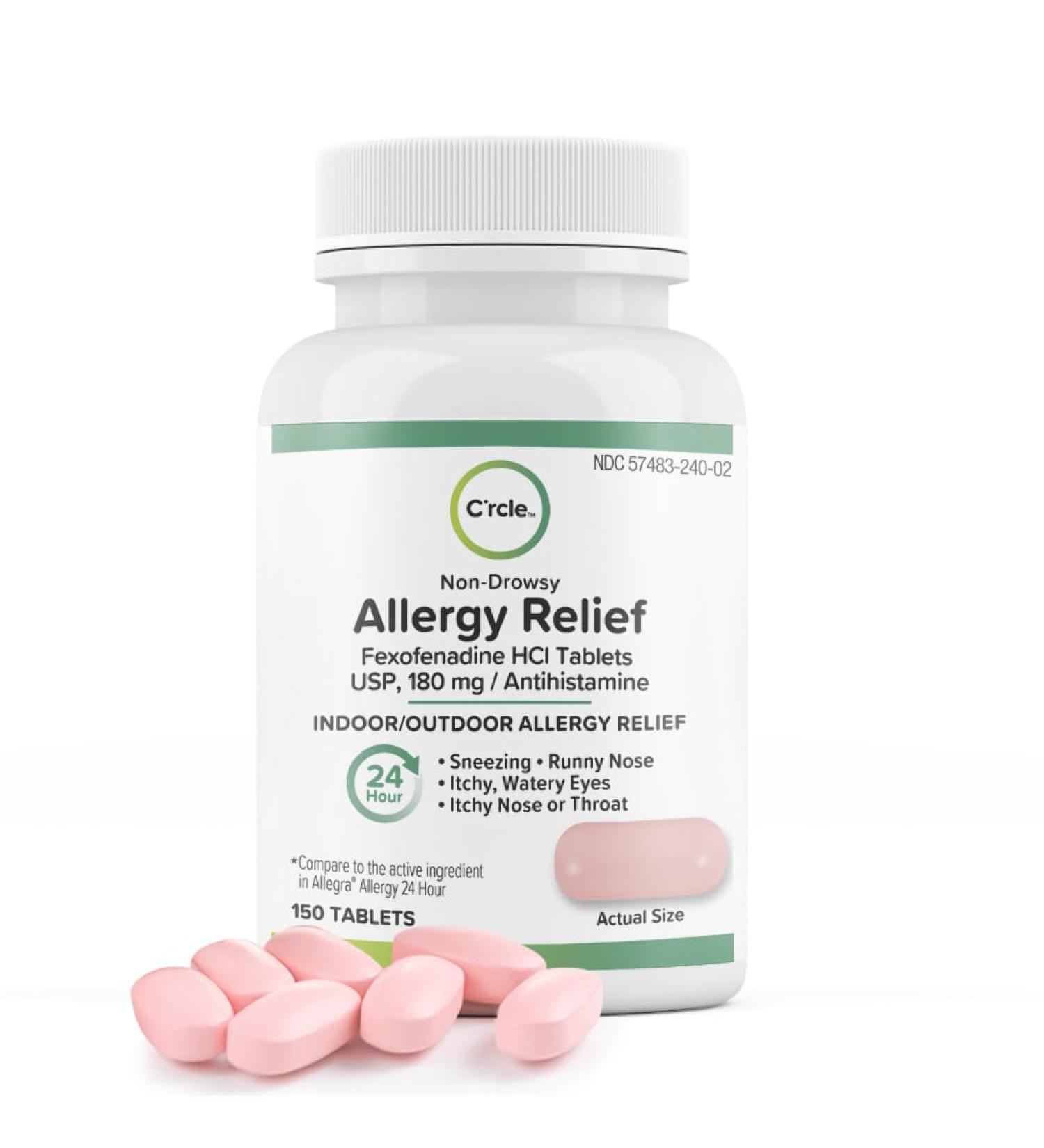 C'rcle Fexofenadine 180mg 150 Tablets - Non-Drowsy Allergy Pills for 24 Hour Relief - Buy Online on GoSupps.com