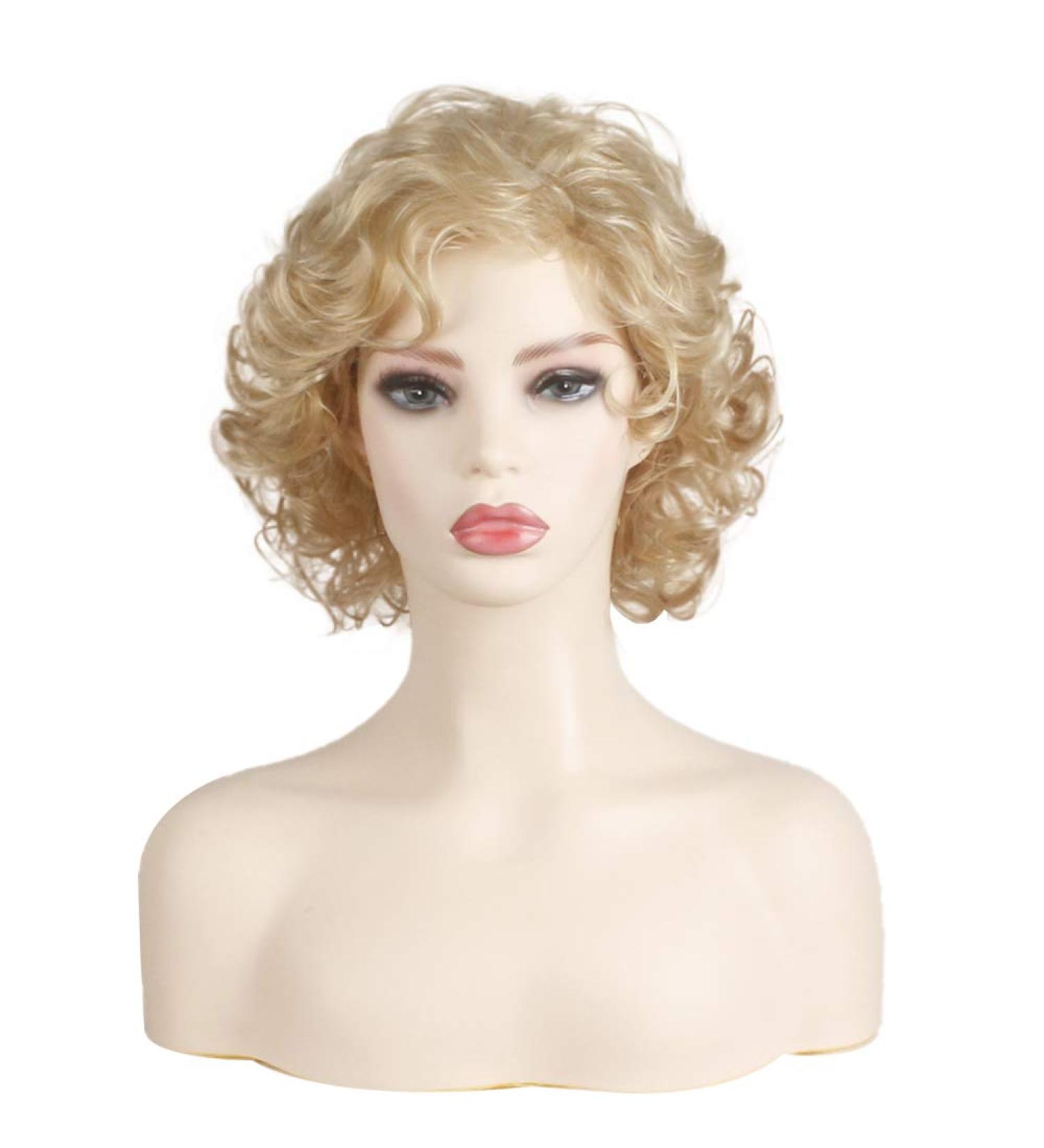 Aokiya Short Blonde Synthetic Wig for White Women - Natural Curly Wavy Hair for Daily Style - Buy Online on GoSupps.com