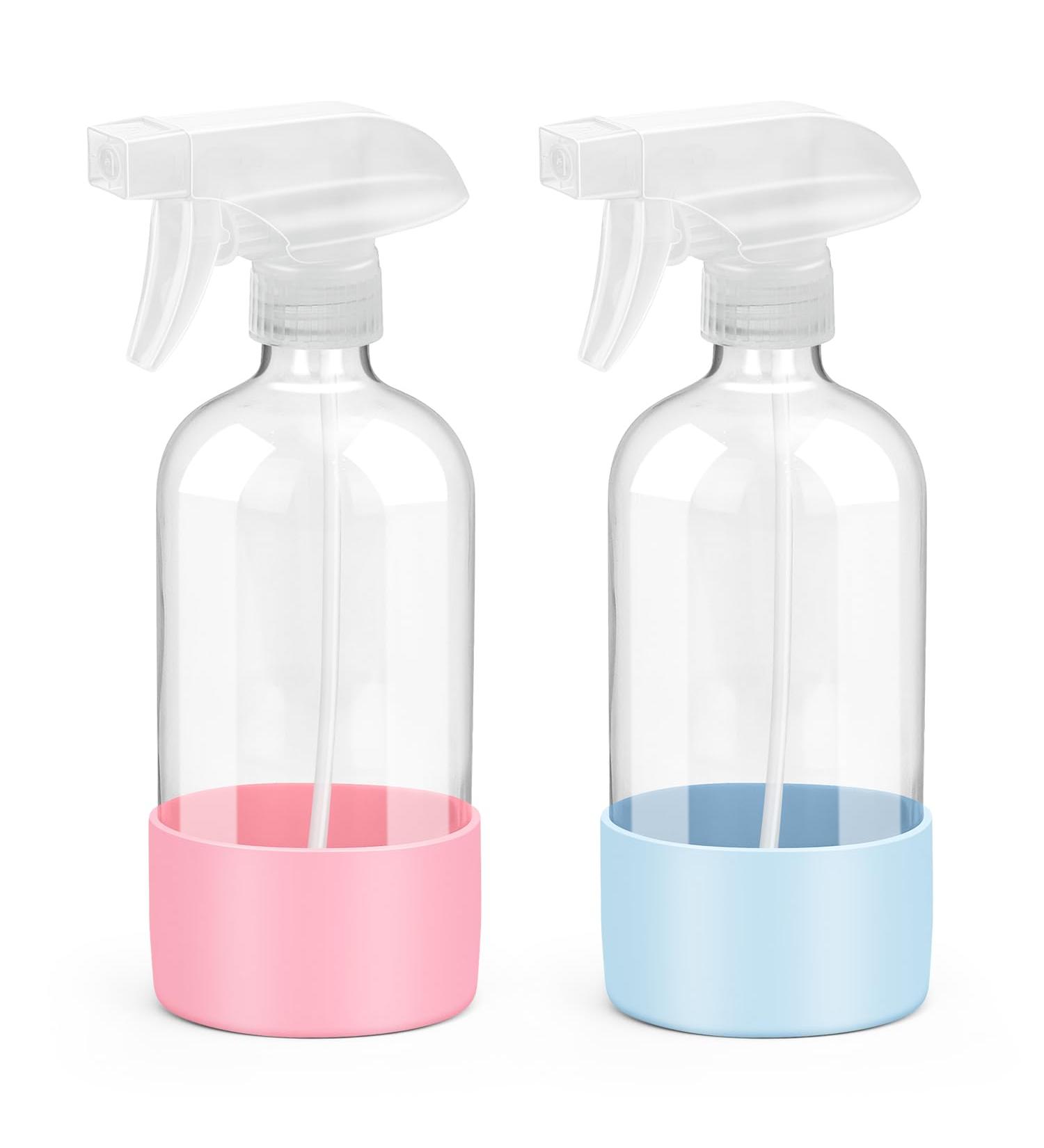 Rionisor Glass Spray Bottles with Silicone Sleeve Protection Empty 16 oz Refiilable Containers Reusable Spray Bottles with Adjustable Nozzle for Hair Cleaning Solutions 2 Pack Blue&Pink 2 Pack Blue green pink - Buy Online on GoSupps.com