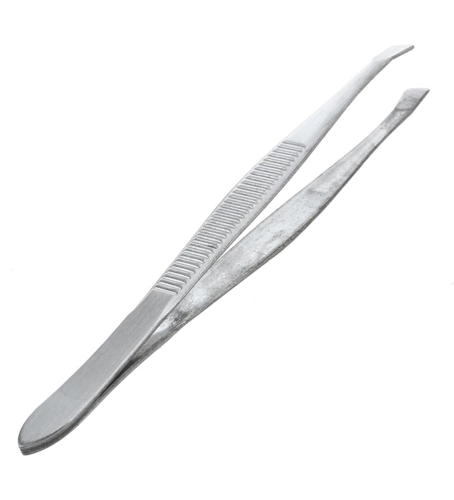 Premium Carbon Steel Eyebrow Tweezers - 9cm Inclined Tip for Precision Hair Removal - Silver - Buy Online on GoSupps.com