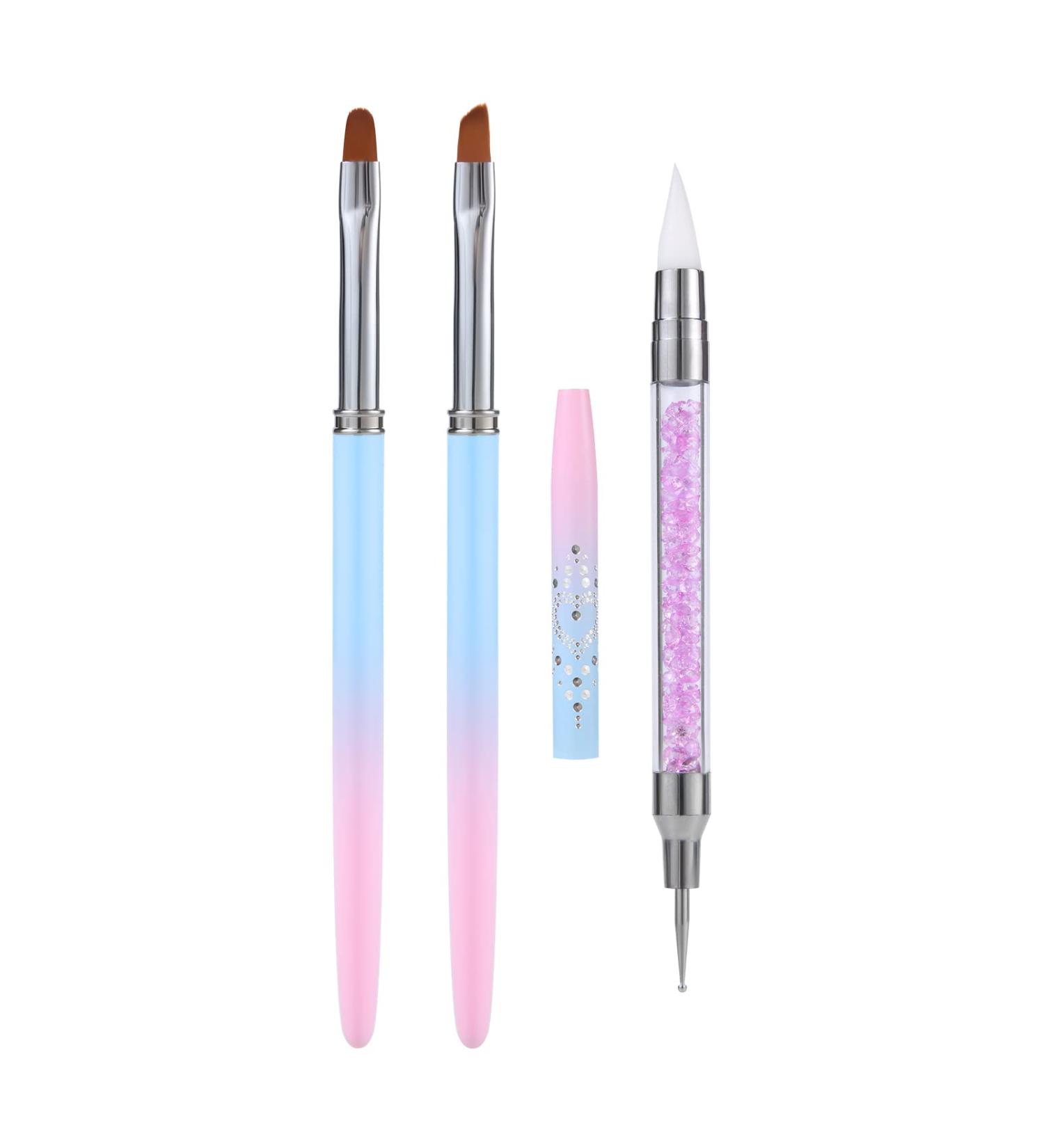 3pcs Nail Art Clean Up Brushes set for Nails Painting - Round & Angled Head Pen Silicone Nail Art Acrylic Pen Brushes Dotting Pen Nail Painting Tools, perfect for Nail Art Design and Polish Mistake Cleaning - Buy Online on GoSupps.com