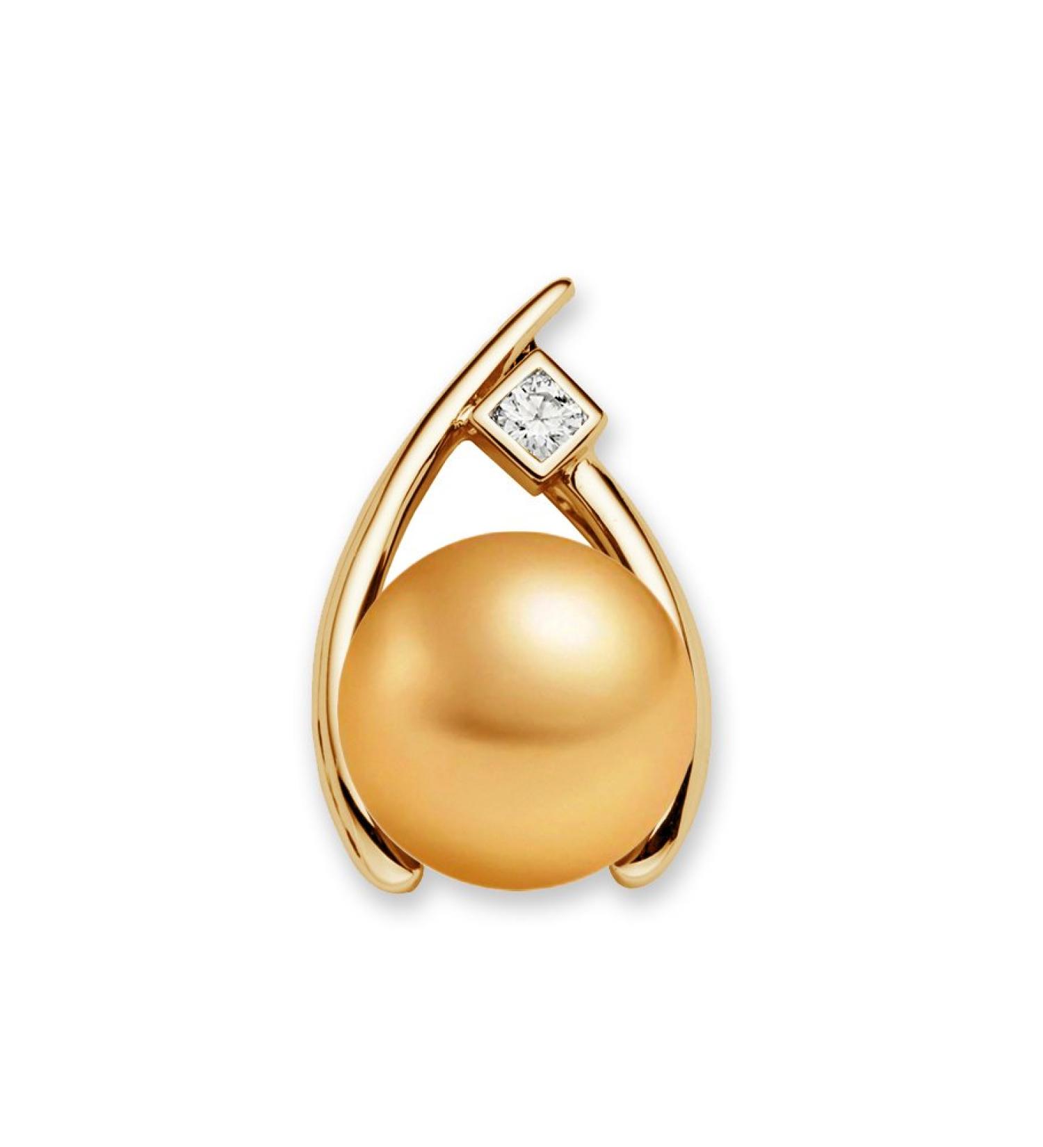 10-11mm Golden South Sea Cultured Pearl Pendant for Women AAAA Quality 14K Yellow Gold with Diamond - PremiumPearl