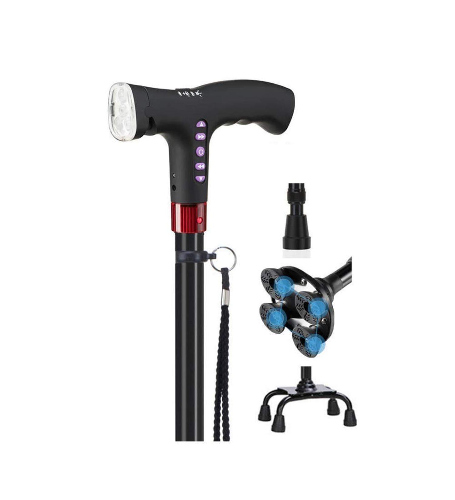 Walking Sticks with LED Lightand Alarm with 3 Non-Slip MP3 Crutch for Men and Women Bathing in Sunlight - Buy Online on GoSupps.com