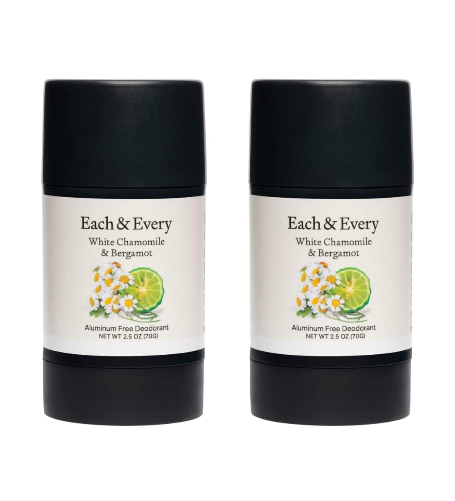 Each & Every All-Natural Deodorant - Aluminum Free for Men & Women - White Chamomile & Bergamot Travel Size 2-Pack (2.5 Oz Each) - Eco-Friendly Plant-Based Packaging - Buy Online on GoSupps.com