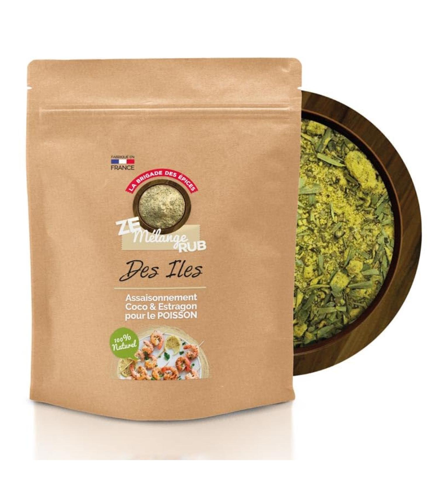  La Brigade des pices The Spice Brigade - Island Rub - Dry seasoning and marinade for fish salmon shrimp and shellfish Coconut tarragon and ginger Made in France Large 250g bag - Buy Online on GoSupps.com