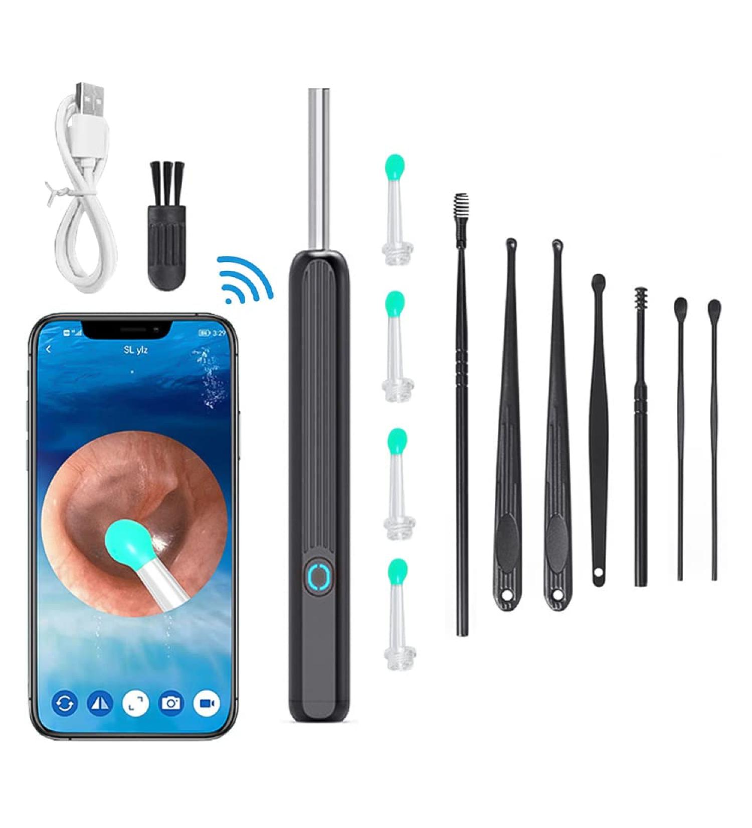 Smart Visual Ear Wax Removal Kit with Camera and LED Lights - Wireless Ear Cleaner with 4 Ear Tips Replacement (Black) - Buy Online on GoSupps.com