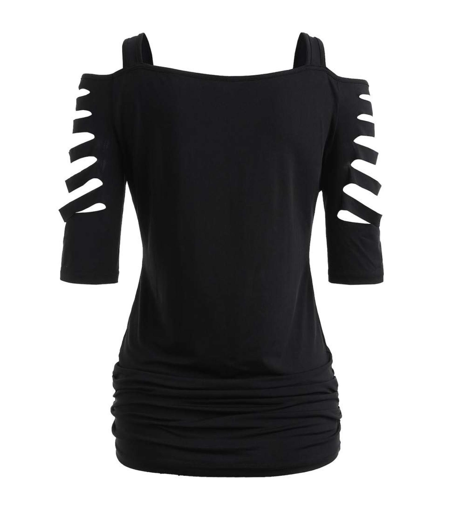 Xia&Han Women's Cold Shoulder Tunic Cut Lacerated Sleeve Tops Hollow Out Pullover Blouse Shirt Sleeve T-Shirt Black - Buy Online on GoSupps.com