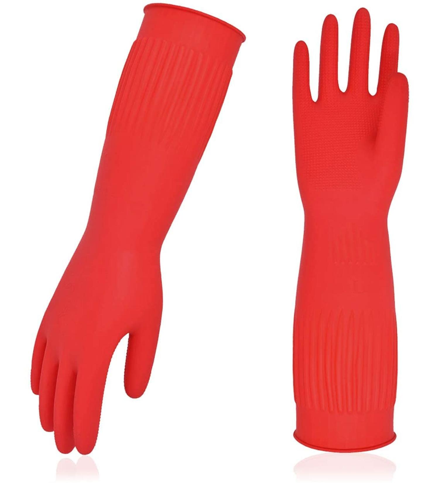 Vgo 3 Pairs Extra Thick Rubber Dishwashing Gloves - Long Sleeve Household Cleaning Gloves (RB2143) - Red - Buy Online on GoSupps.com