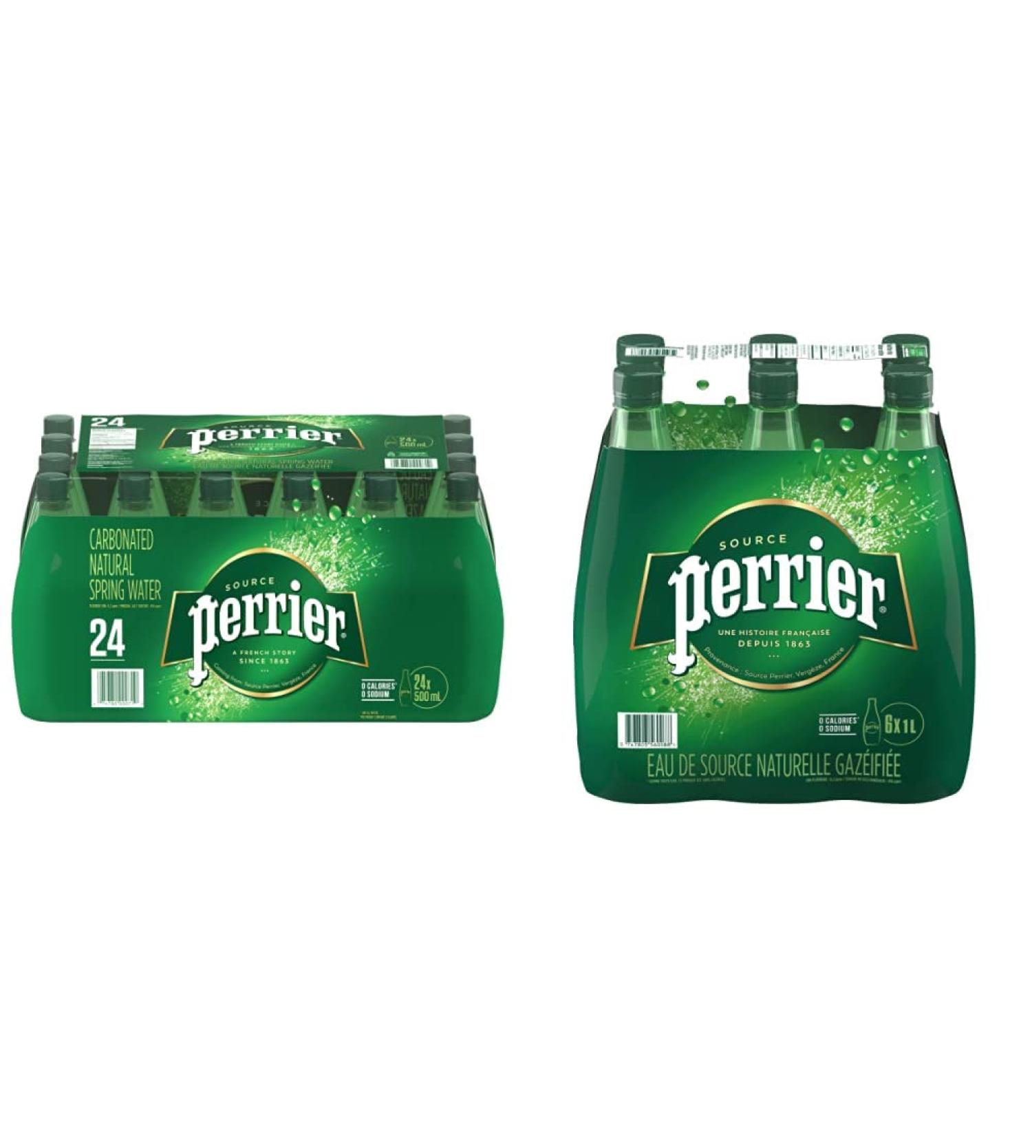Perrier Carbonated Natural Spring Sparkling Water Original 500mL Plastic Bottle 24 Bottles Total & Carbonated Natural Spring Sparkling Water Original 1L Plastic Bottle 6 Bottles Total - Buy Online on GoSupps.com