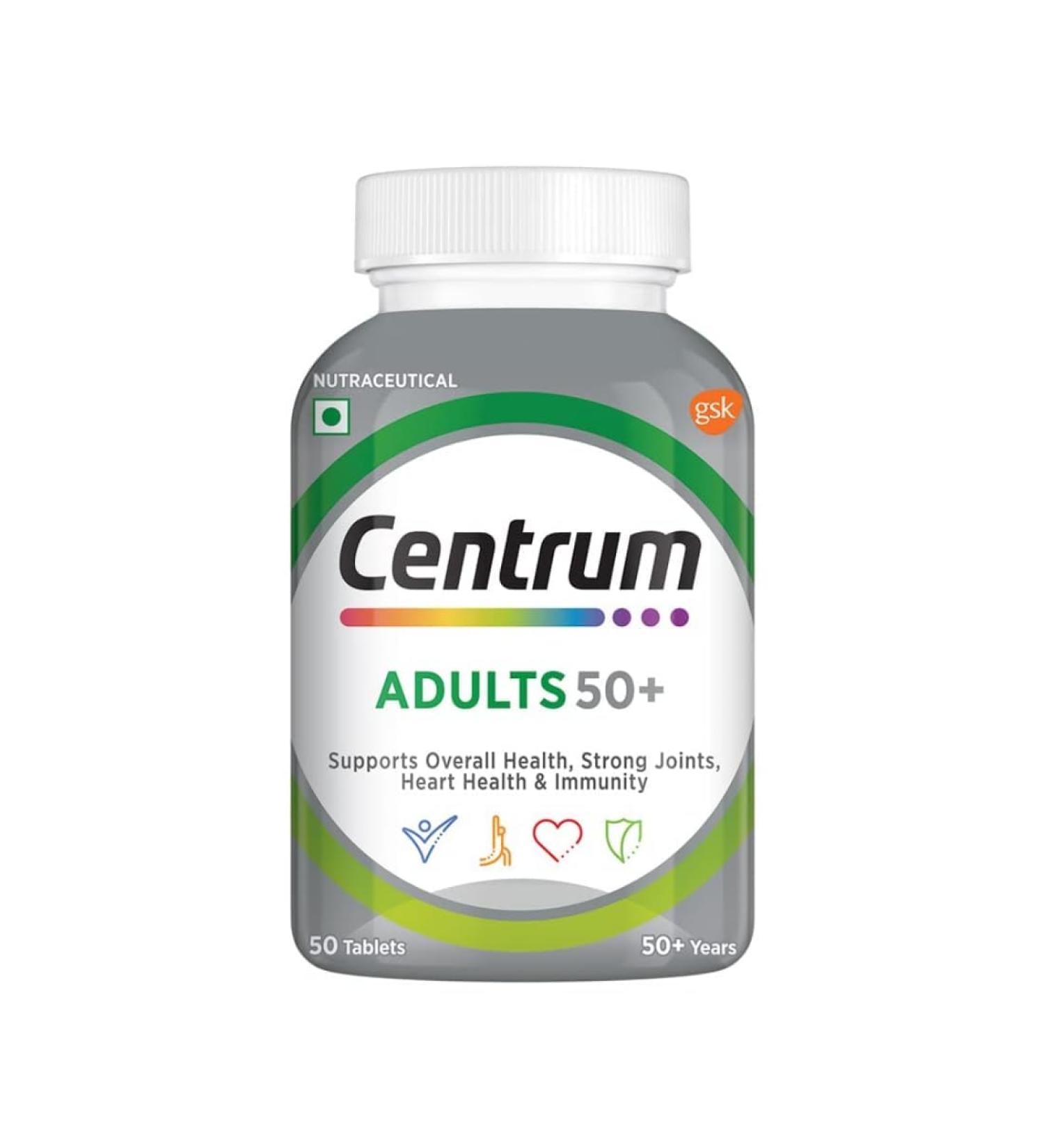 Adult 50+ World's No.1 Multivitamin with Calcium Vitamin D3 & 21 other Nutrients for Overall Health Strong Joints & Heart Health (Veg) 50 Tablets - Buy Online on GoSupps.com