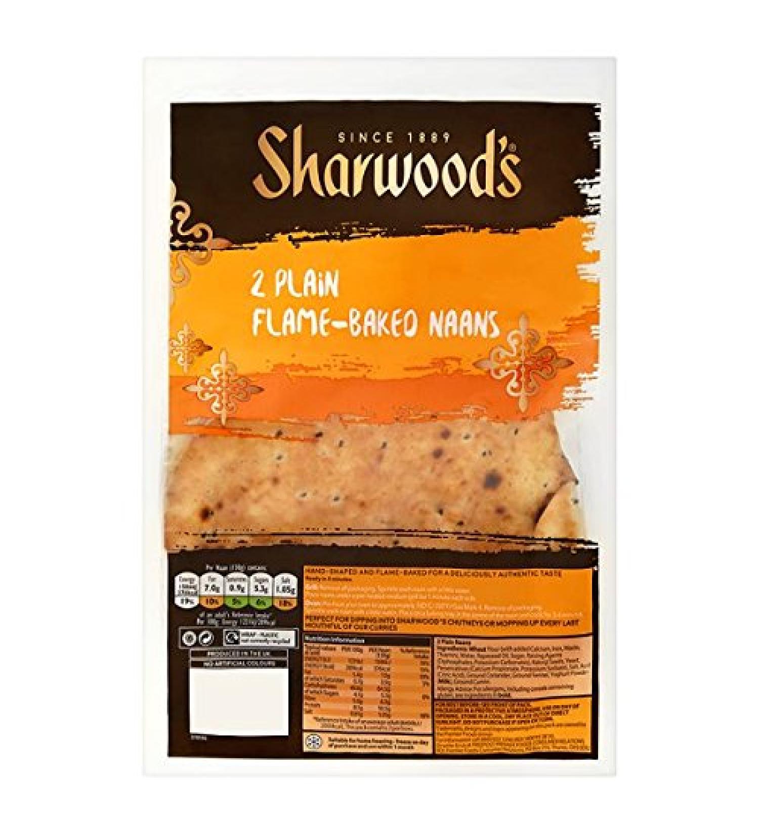 Sharwoods 2 Plain Flame Baked Naans 260g (Pack of 260g)