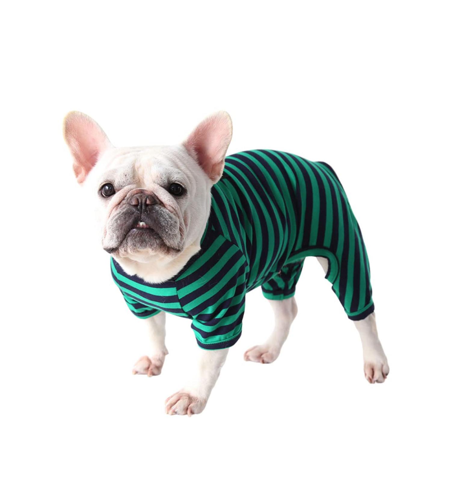 BT BEAR Classic Striped Dog Pajamas - Soft Cotton Overall for Bulldogs & Small Dogs (XL Green) | Comfortable Dog Clothing - Buy Online on GoSupps.com
