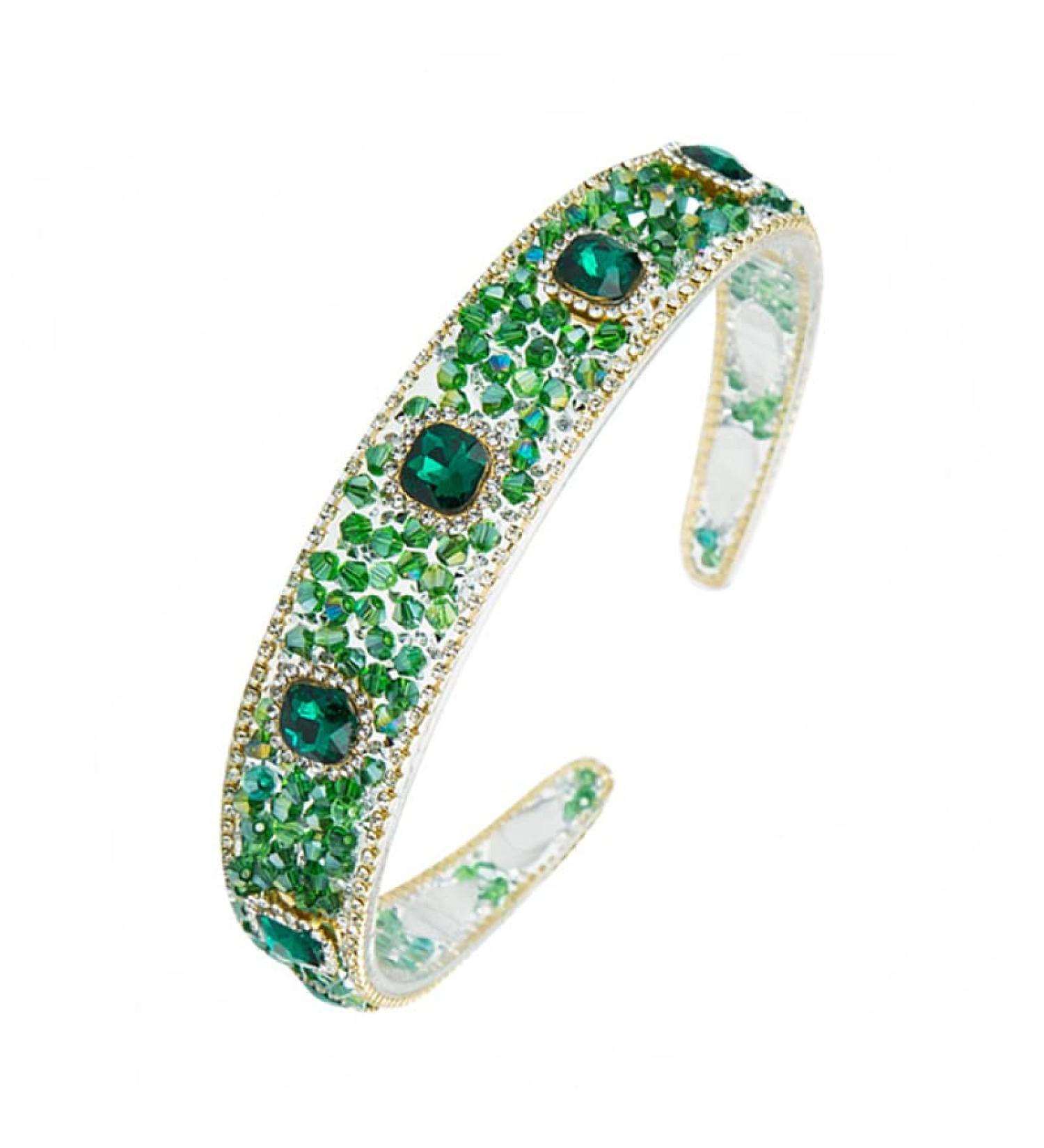 Crystal Rhinestone Headbands Velvet Padded Wide Headwear Diamond Beaded Bling Hairbands Non-slip Hard Headbands for Women Girls Daily Wearing Party Wedding Hair Accessories (Emerald) - Buy Online on GoSupps.com