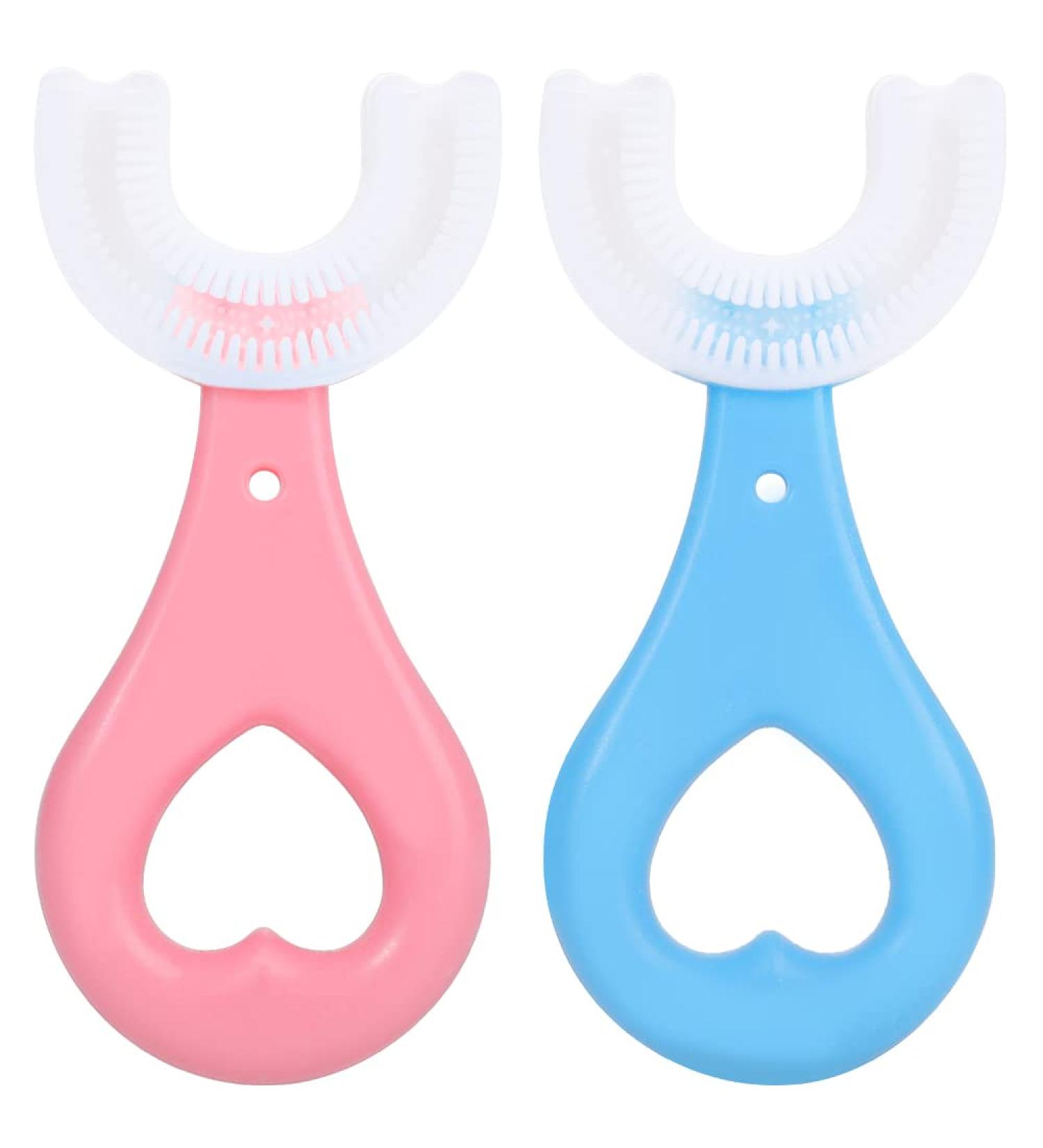 2PCS Kids U-Shaped Silicone Toothbrush Set for Toddlers and Children (Ages 2-6) - Food Grade Soft Bristles - 360 Oral Teeth Cleaning Design - Buy Online on GoSupps.com