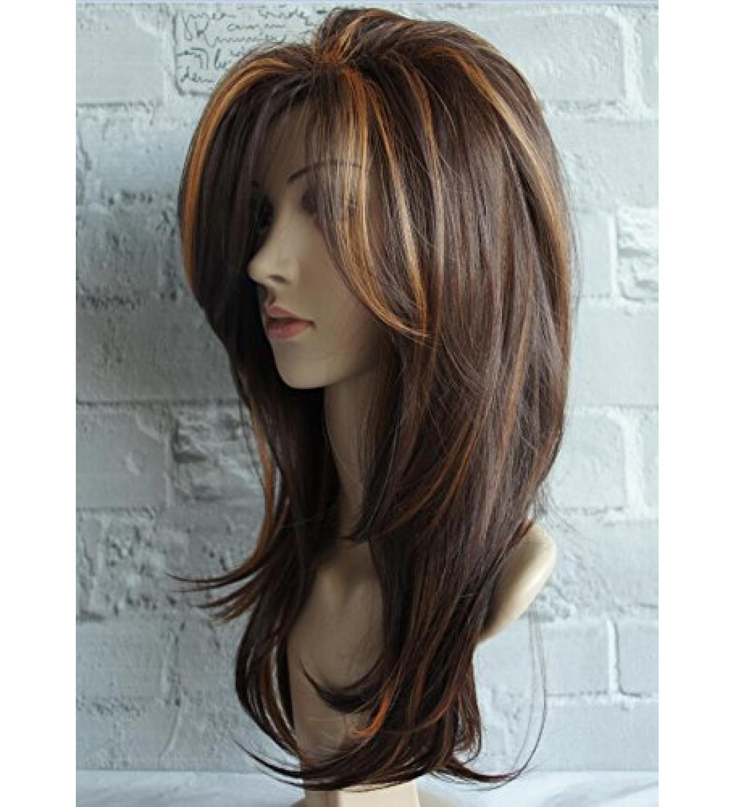 Wigbuy Brown with Camel Highlight Long Layered Shoulder Length Synthetic Hair Wig for White Women - Buy Online on GoSupps.com