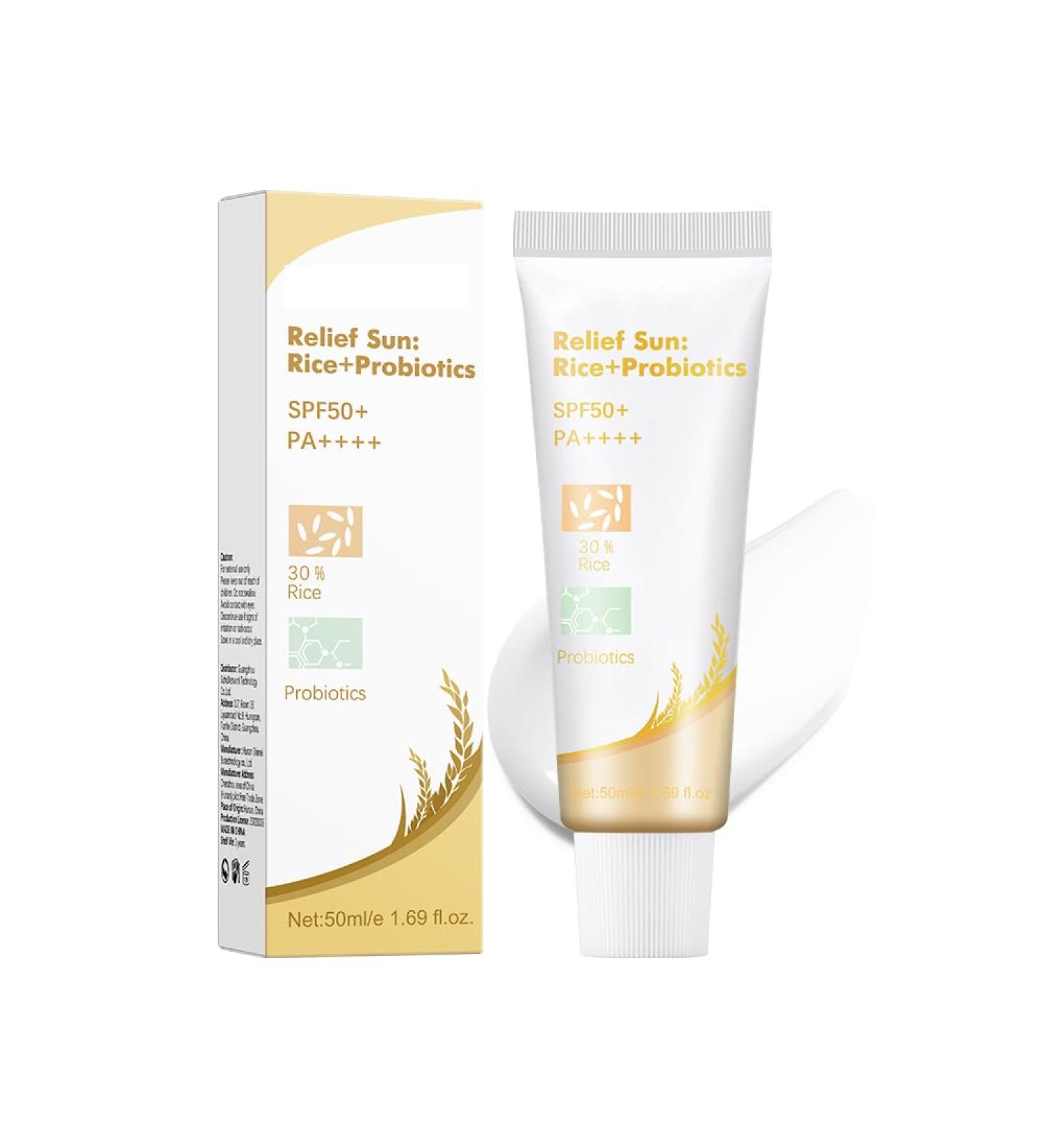 Organic Rice Probiotic Sunscreen SPF 50+ | Sun Relief with Niacinamide & Vitamin E | Gentle Face Sunscreen - All Skin Types - Buy Online on GoSupps.com