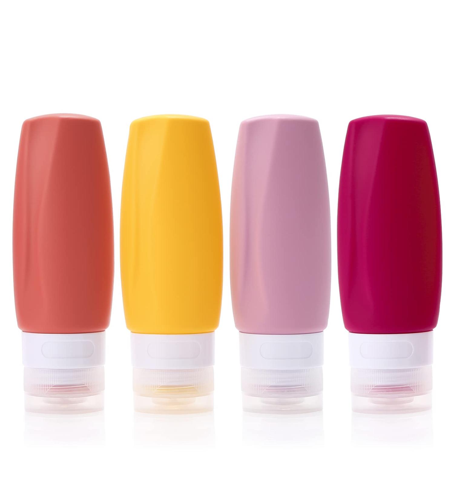 90ml Silicone Travel Bottles Set - BPA-Free Leak-Proof Portable Containers for Toiletries Lotion Shampoo & Conditioner - 4 Pack (Rose Red) - Buy Online on GoSupps.com