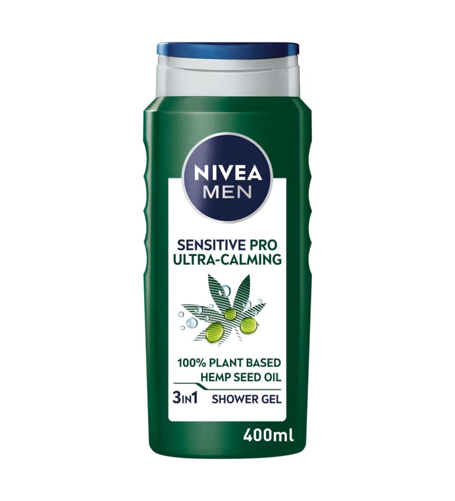 NIVEA MEN Sensitive Pro Hemp Shower Gel (400ml) Alcohol-Free Sensitive Skin Men's Shower Gel Gentle Body Wash For Men with Plant-Based Hemp Seed Oil and Vitamin E - Buy Online on GoSupps.com