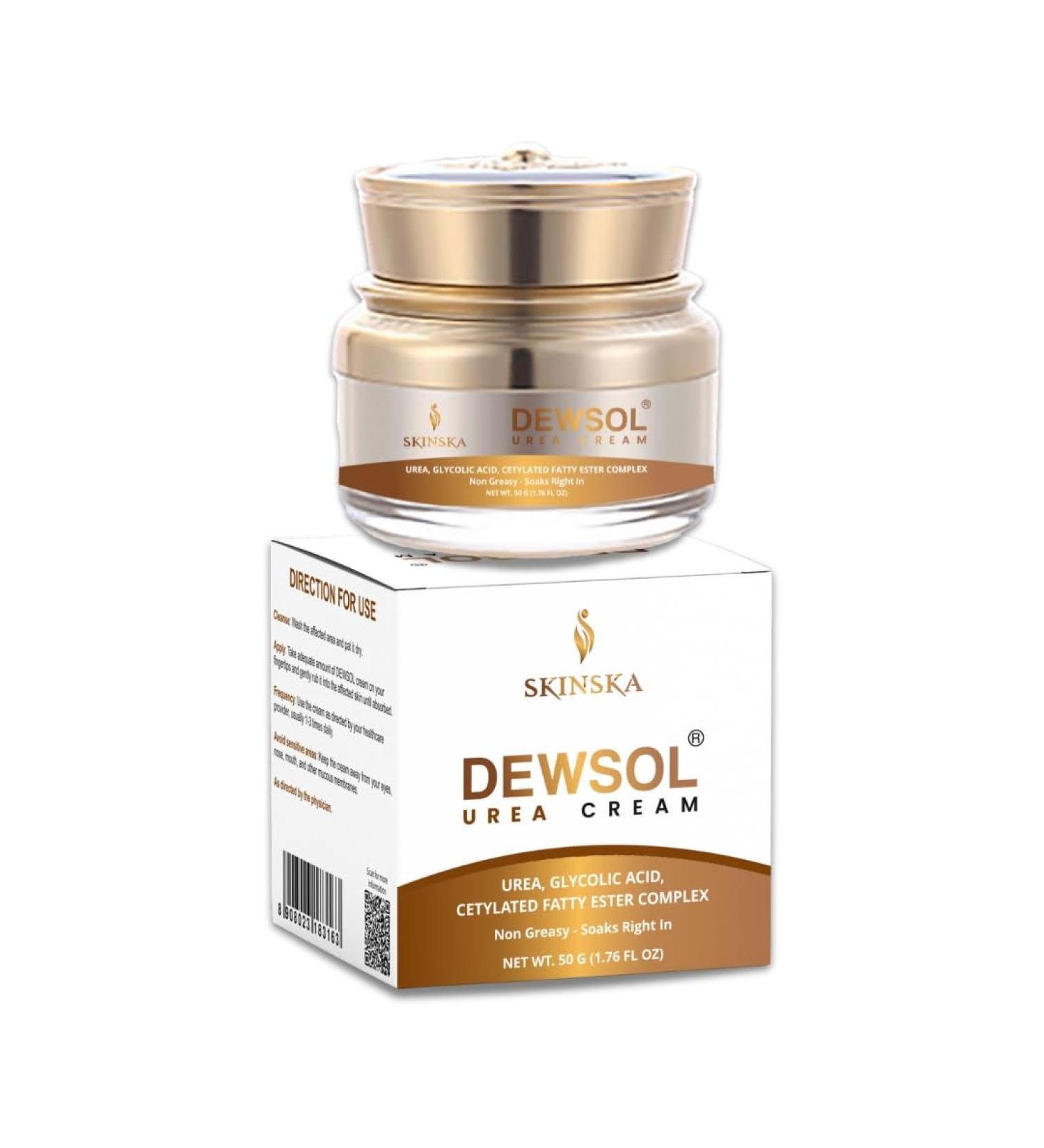 Skinska Naturals - Dewsol Urea Cream with Glycolic Acid and Cetyl Fatty Ester Complex Ideal for Very Dry Skin | Deeply Hydrates | Gently Exfoliates | Up to 24 Hours - Buy Online on GoSupps.com