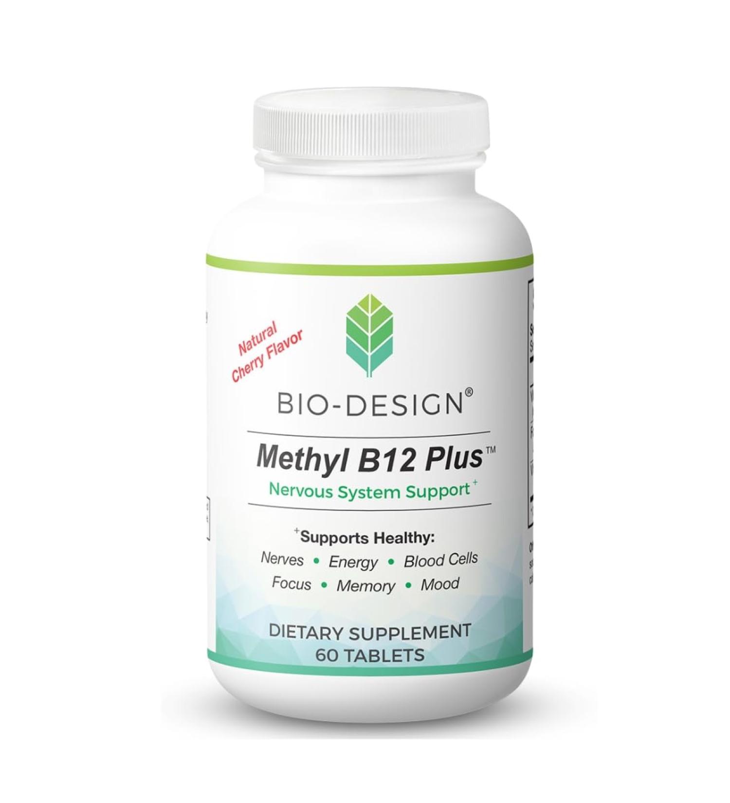 Bio-Design Methyl B12 5000 mcg Plus Folate Supplement - Methylcobalamin L-Methylfolate - Methylated & Bioavailable Supports Healthy Nervous System Energy Metabolism & Brain Health - 60 Tablets - Buy Online on GoSupps.com