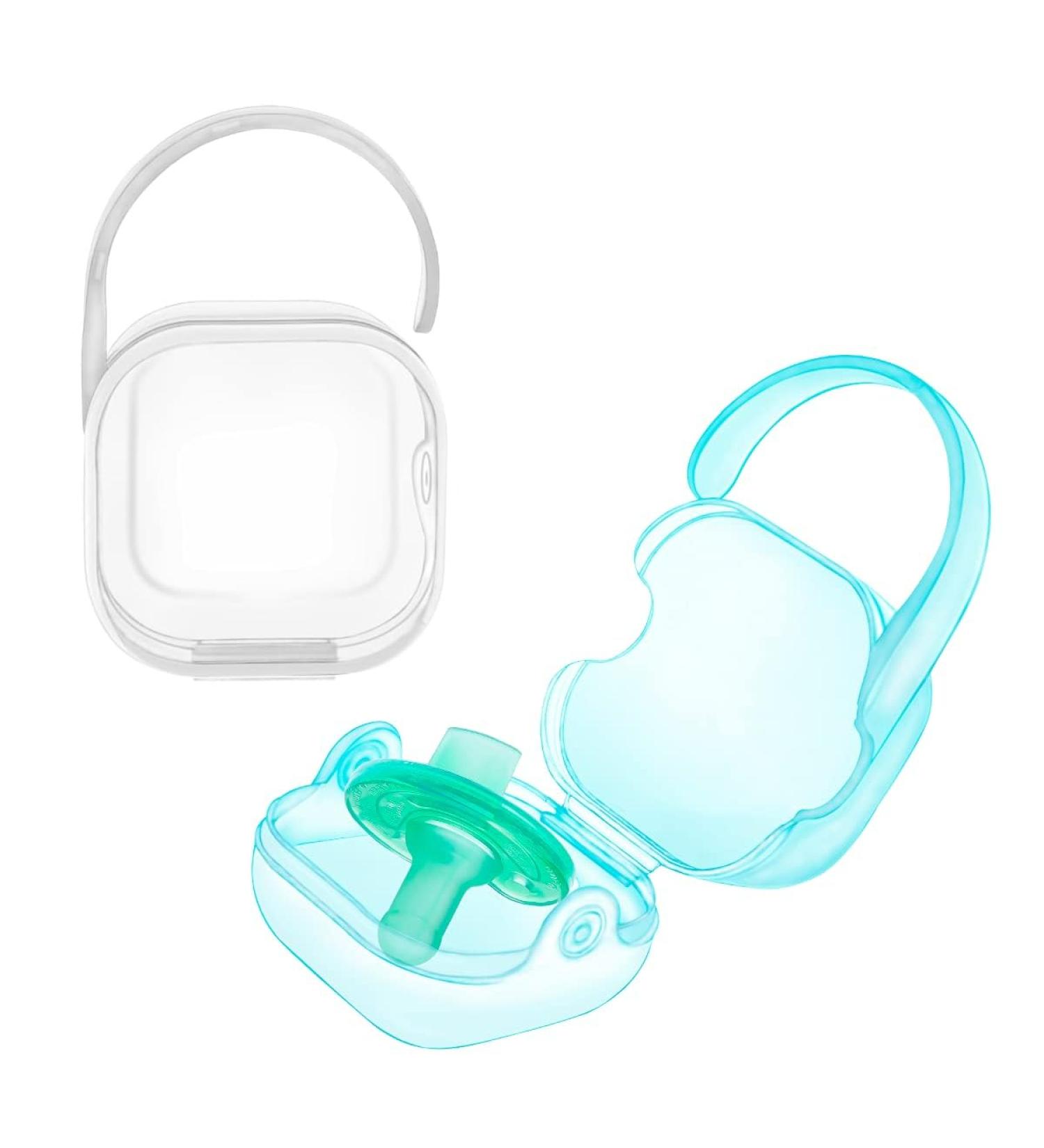 LANEYLI Pacifier Case Cube Transparent Blue 2 Pack 2 Pack Transparent Blue
