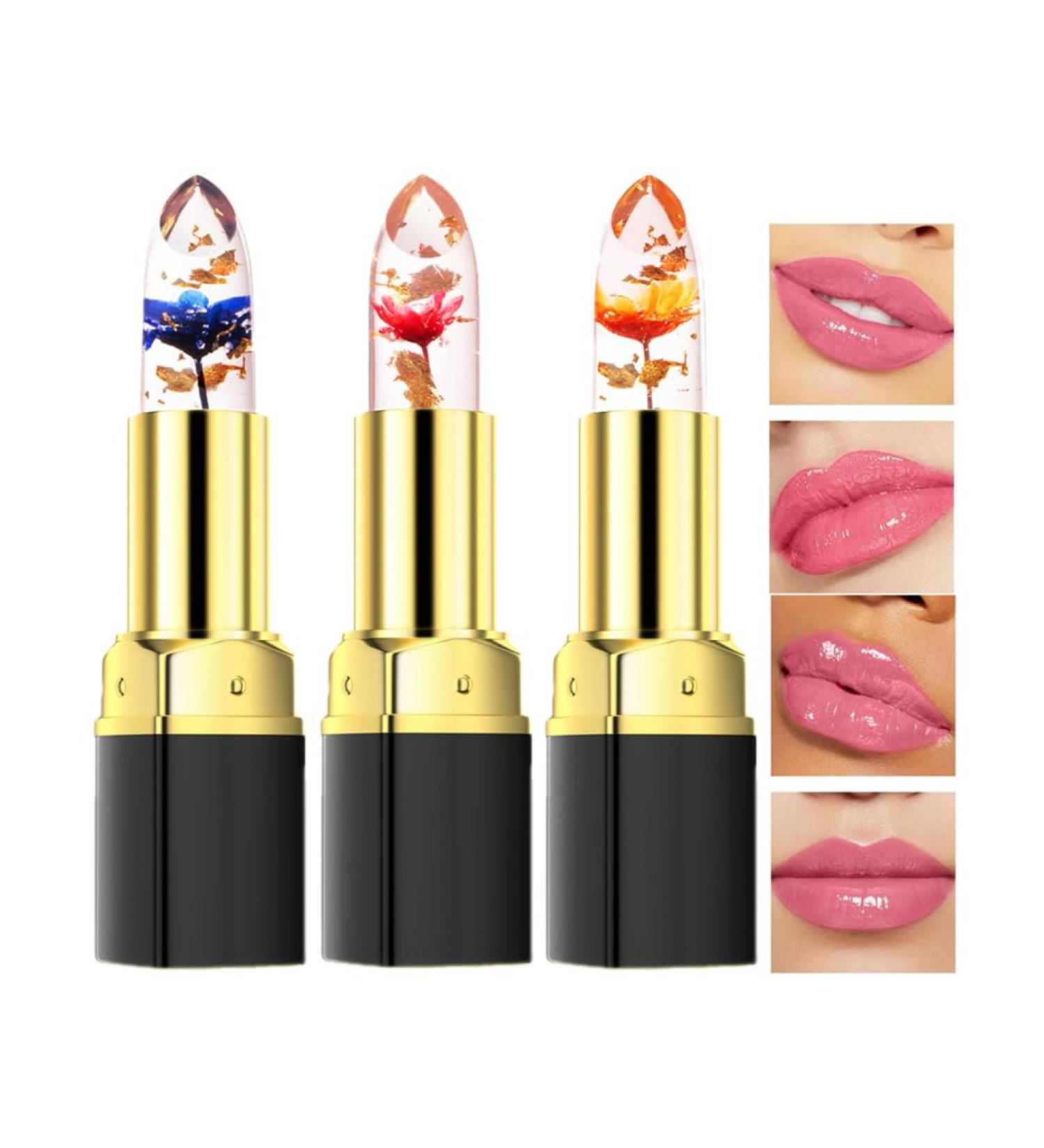  HADAVAKA Color-Changing Flower Lipstick Long-Lasting Moisturizing Lip Stick Non-Fade-Resistant Moisturizing Lip Balm Sheer Flower Jelly Lipstick (3PCS) - Buy Online on GoSupps.com