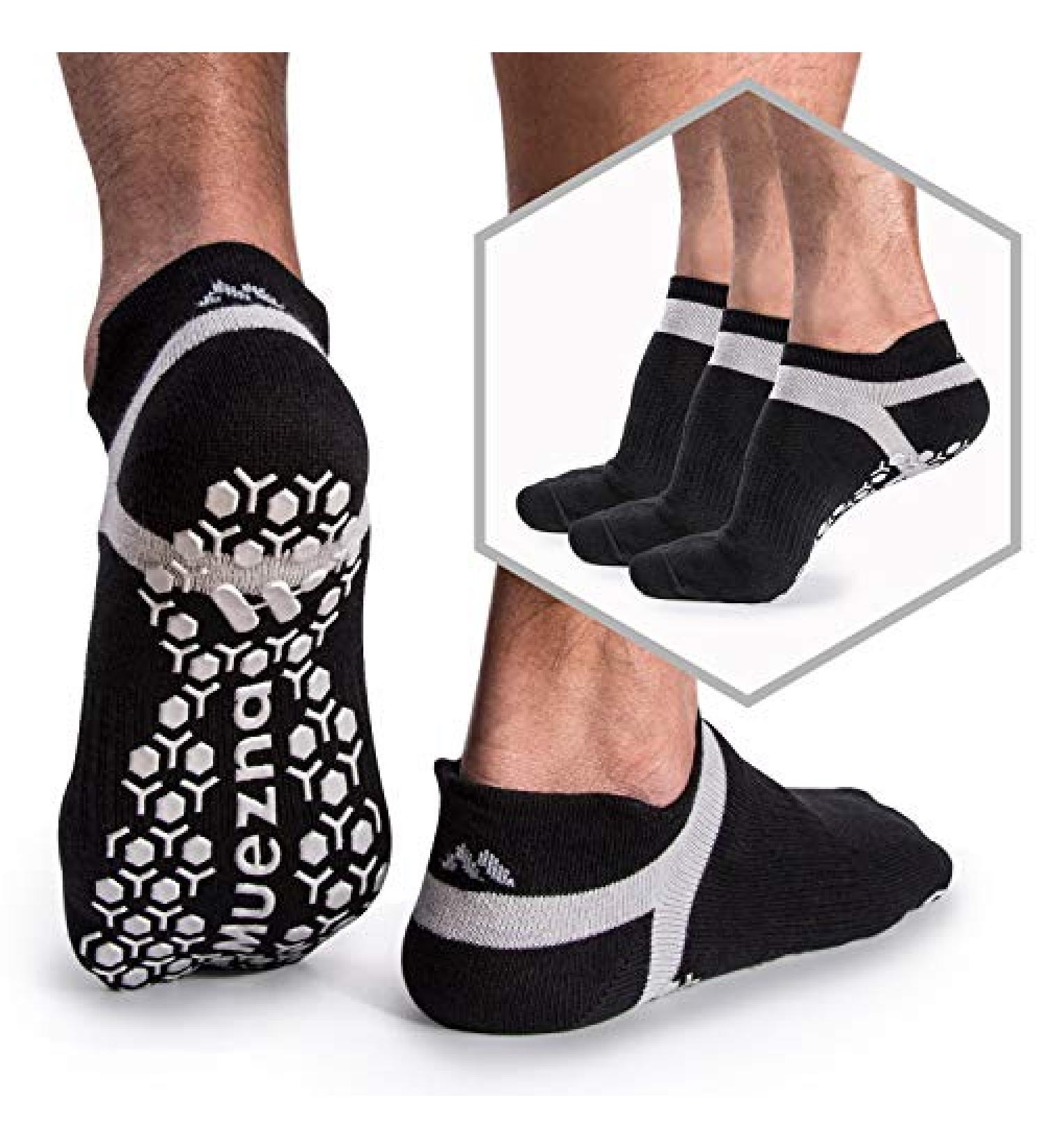 Muezna Men's Non-Slip Yoga Socks 3 Pairs - Anti-Skid Pilates Barre Fitness Socks with Grips - Buy Online on GoSupps.com