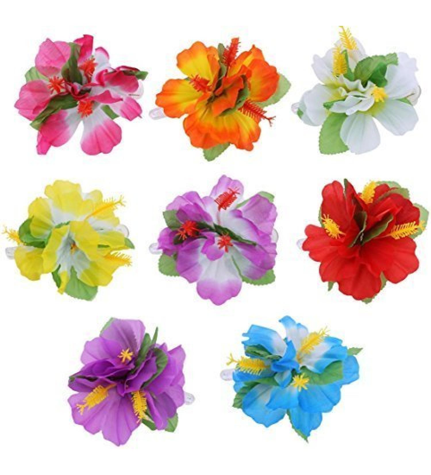 Quickdraw Hula Girl Hibiscus Flower Hair Clips | 6-Pack Hawaii Costume Accessory for Ladies - Buy Online on GoSupps.com