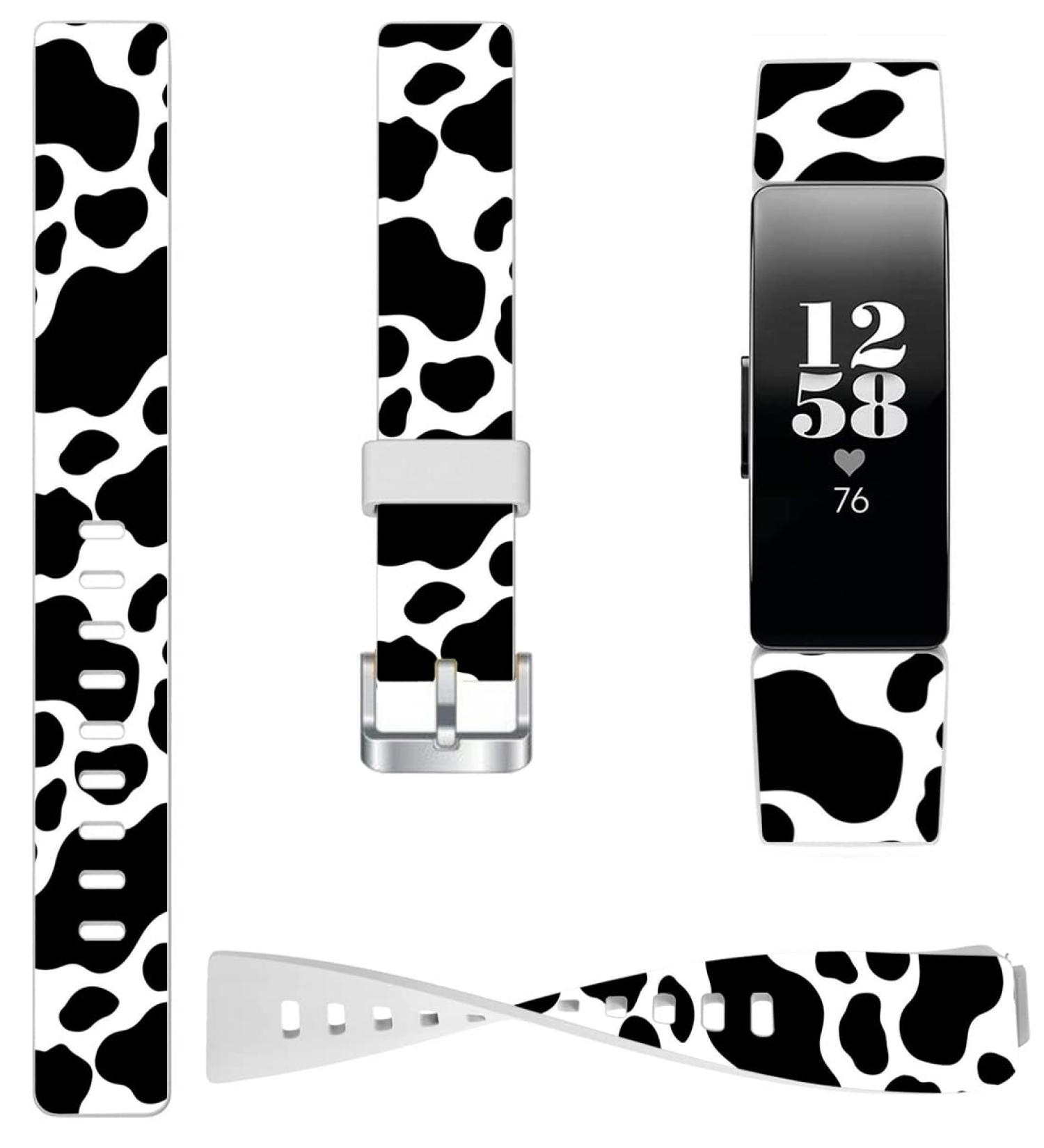 ENDIY Cow Design Silicone Band for Fitbit Inspire 2/Inspire/Inspire HR - Black Cow Print - Cute and Personalized Strap for Women and Girls - Buy Online on GoSupps.com