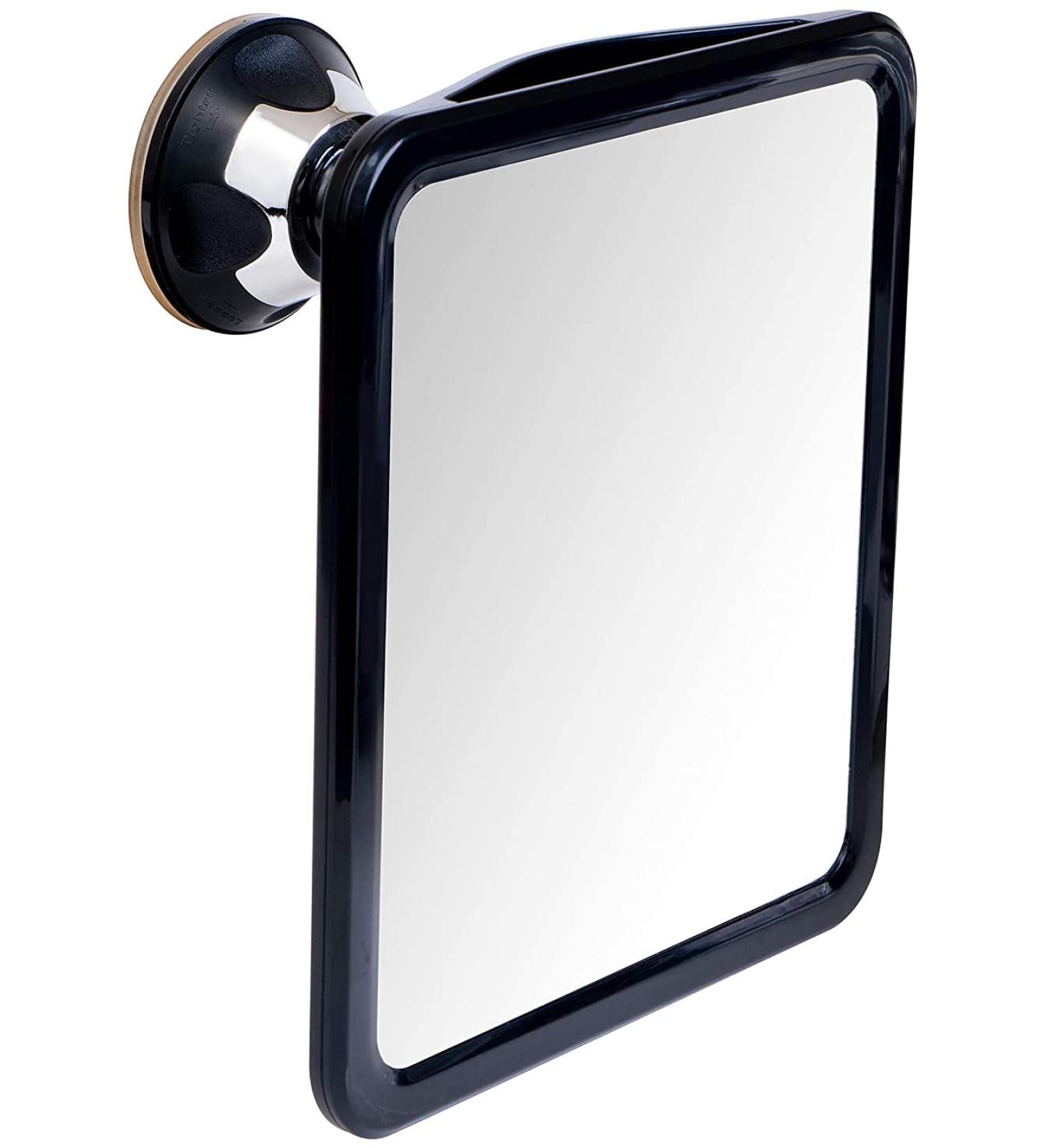 Fogless Shower Mirror for Shaving | Dual Anti-Fog Design | Shatterproof & 360 Swivel | 8x7 Black - Buy Online on GoSupps.com