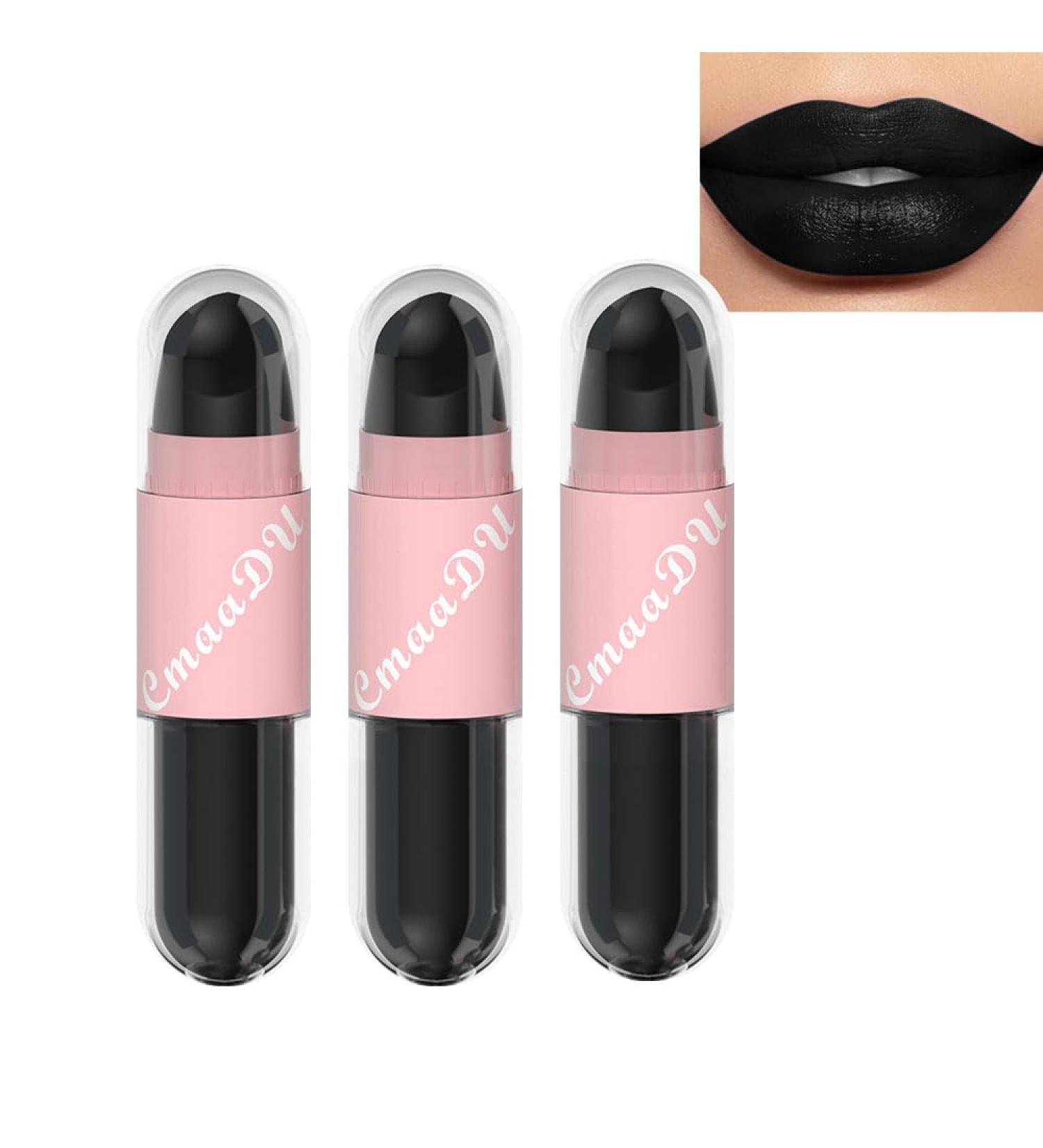 AMY'S DIARY 2in1 Matte & Liquid Lipstick Set - 3 Pcs Waterproof Velvet Color for Halloween - Long-Lasting Black & White Lip Gloss - Buy Online on GoSupps.com