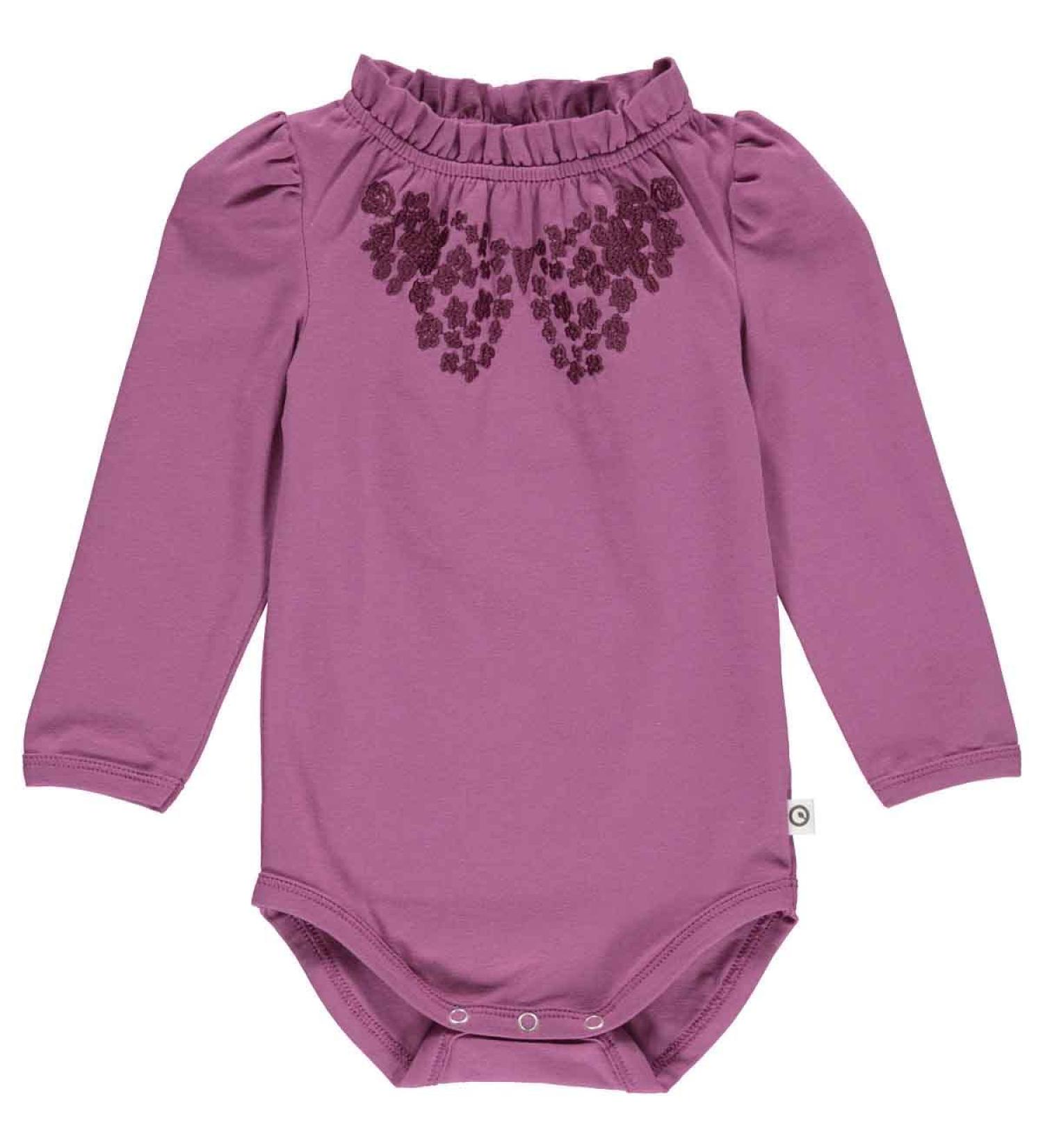 M sli by Green Cotton Baby Girl Petit Blossom Applique L/S Body Base Layer 86 Boysenberry