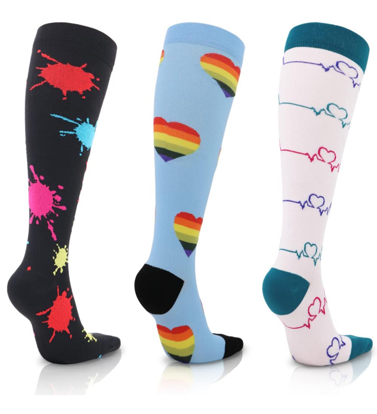 Beister Compression Socks 15-20 mmHg Knee High Support (3 Pairs) - Multi-Colour-02 | For Men & Women - Running, Cycling, Sports | S-M Size - Buy Online on GoSupps.com