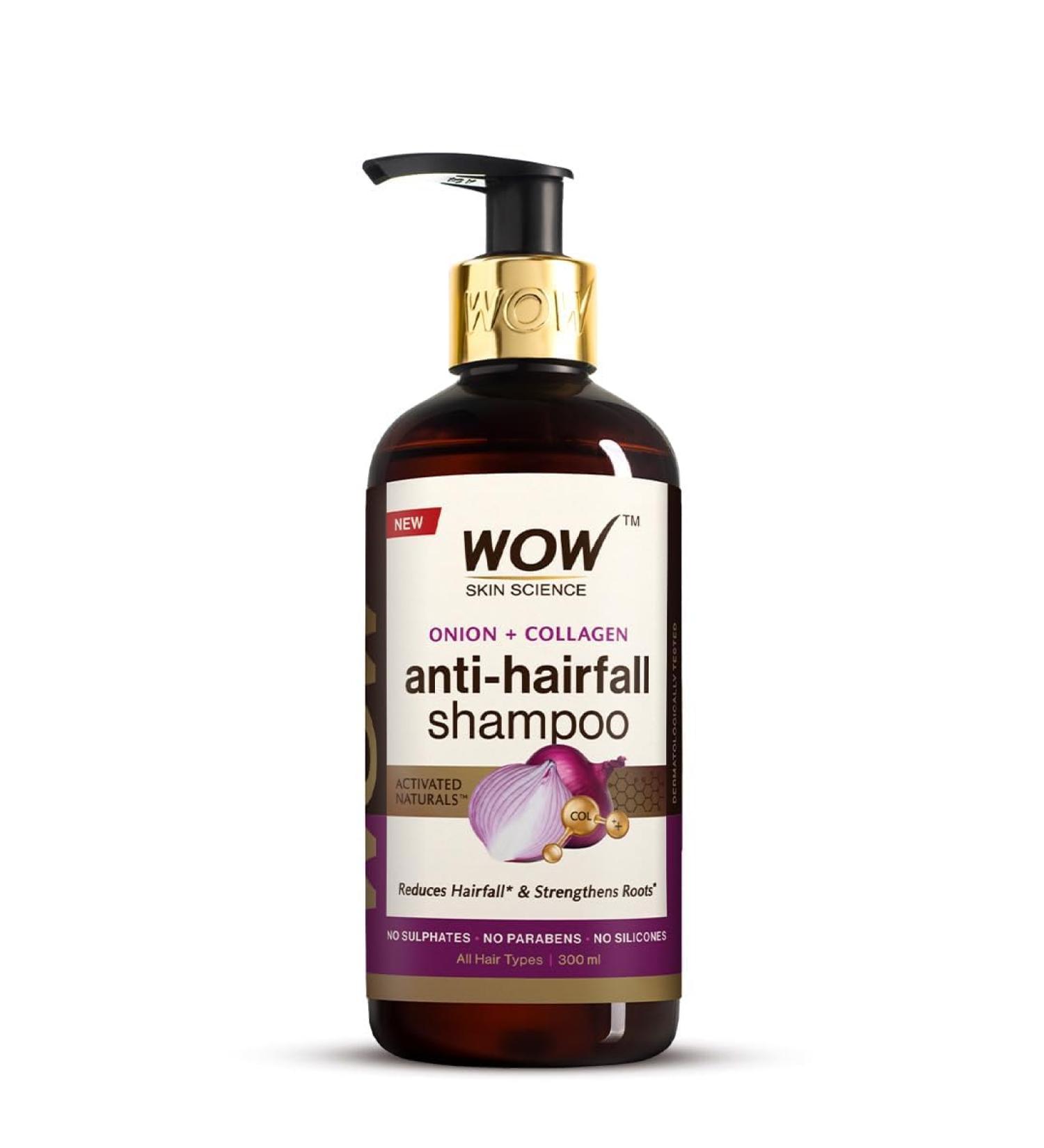 Onion & Collagen Anti-Hairfall Shampoo - Reduces Hairfall Strengthens Roots Nourishes Scalp - 10.14 Fl Oz | New & Improved Formula for Thick Shiny Hair - Buy Online on GoSupps.com
