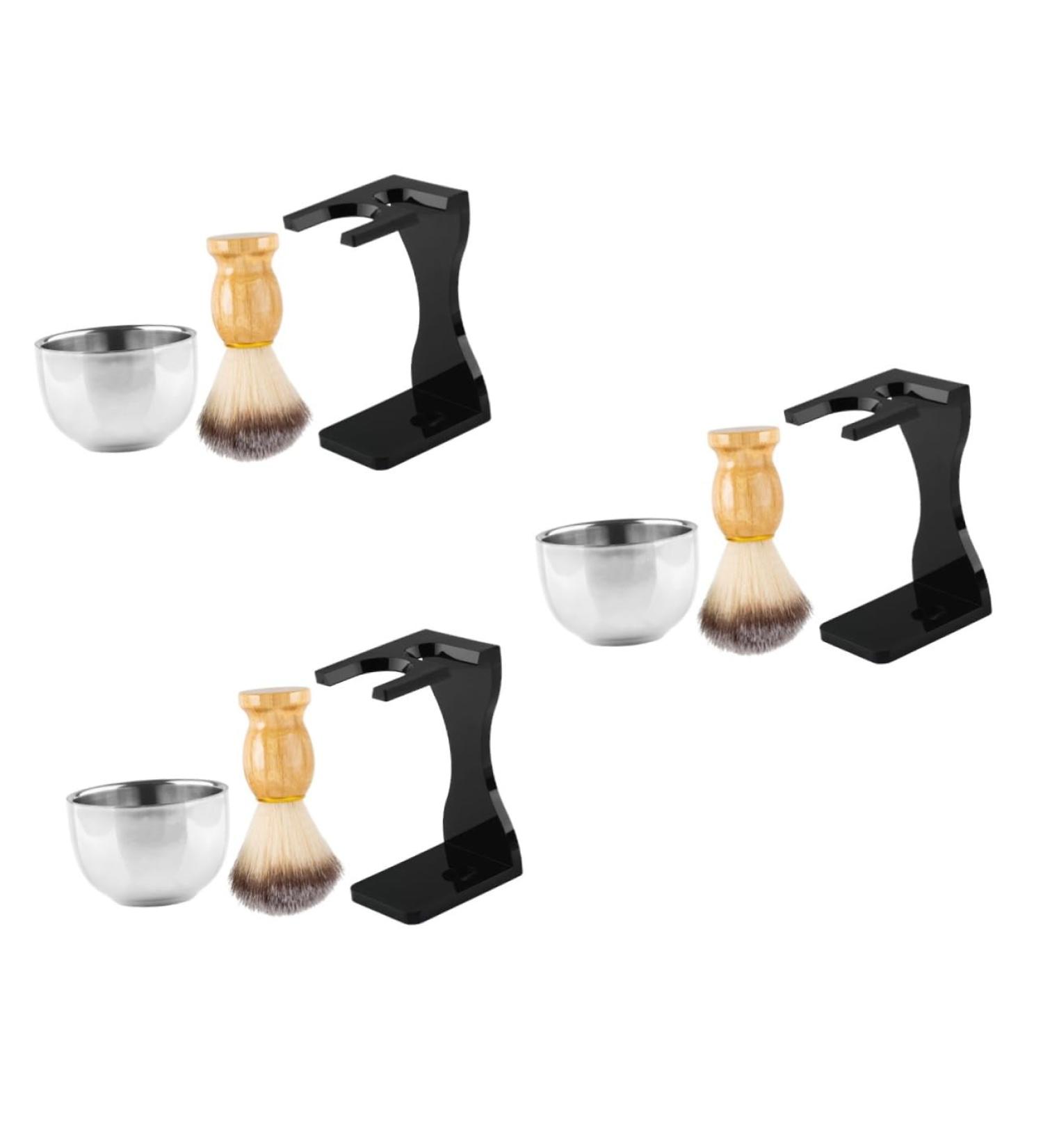 Minkissy 3 Sets Men's Shaving Kit | Razieted Suits Brush Holder Metal Razor Stand & Bowl | Multi-Purpose Acrylic Shaving Cup - Buy Online on GoSupps.com
